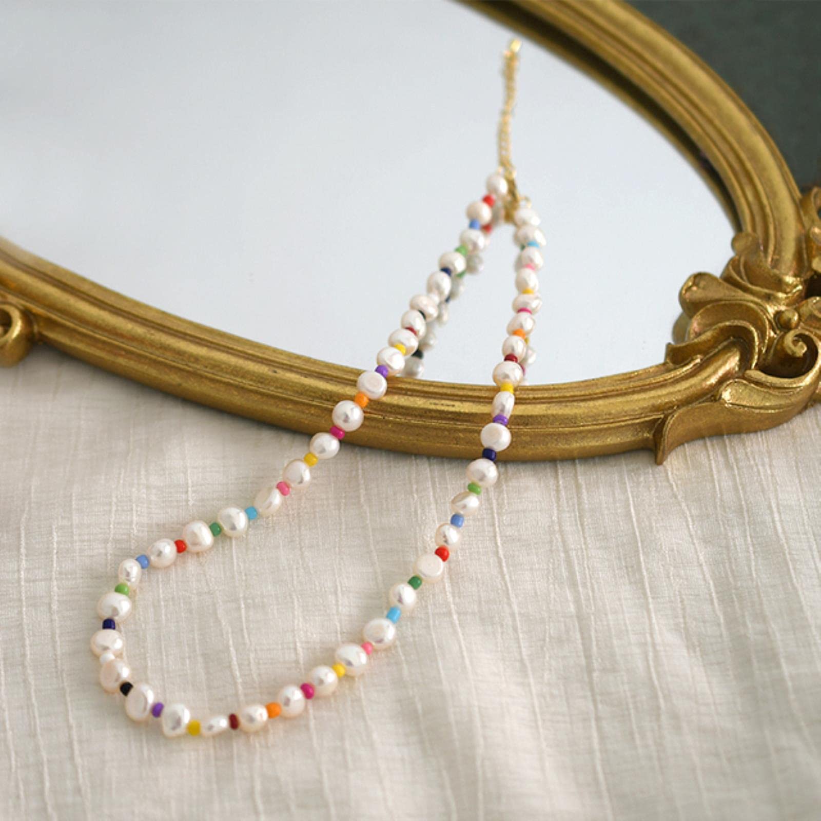 LOKILOKI 7-8 Mm Collar De Perlas Barrocas De Agua Dulce Natural Moda Perlas Coloridas Joyería para Regalo De Niñas