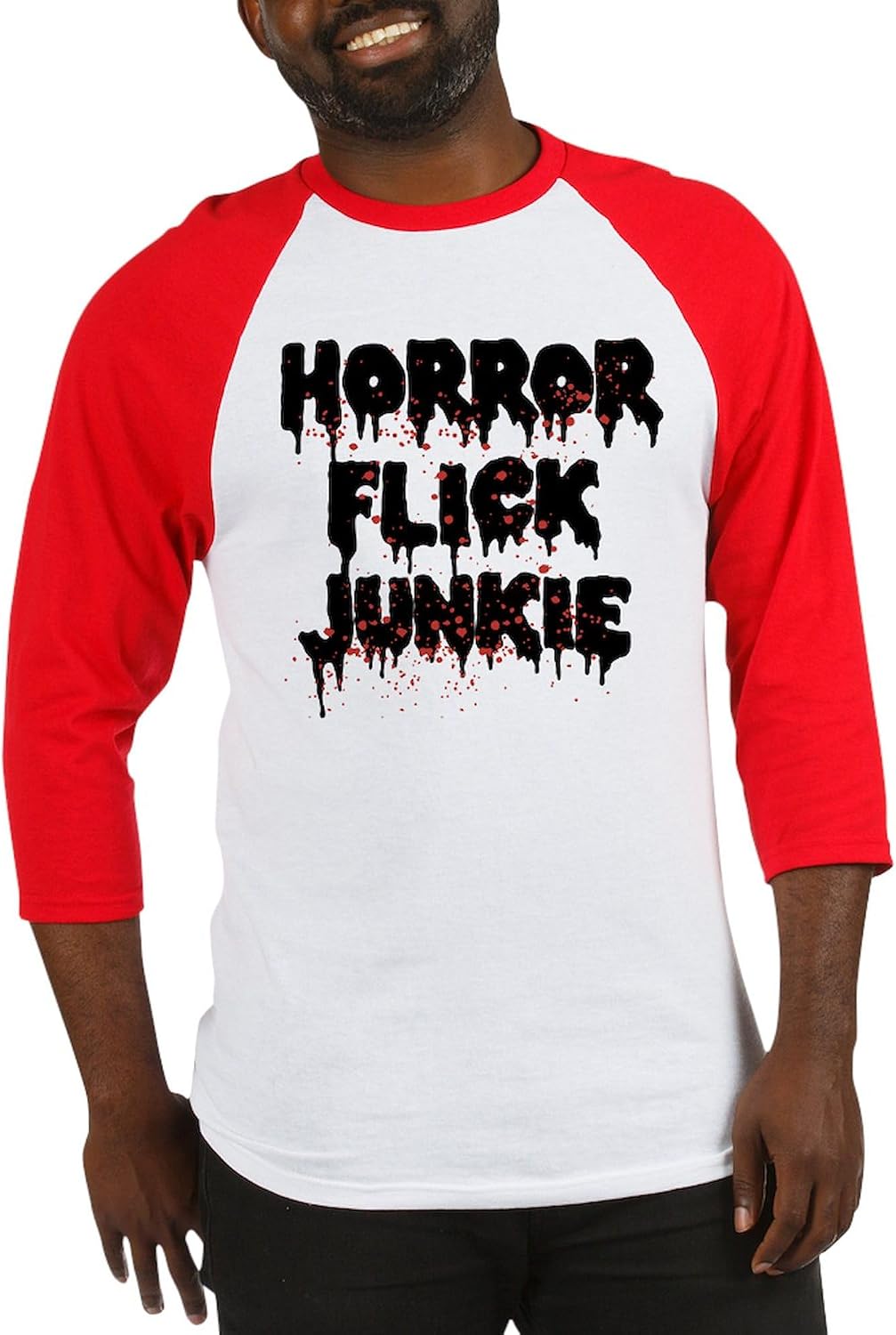 CafePress Horror Flick Junkie Baseball Tee Men's Cotton Baseball Jersey, 3/4 Raglan Sleeve Shirt
