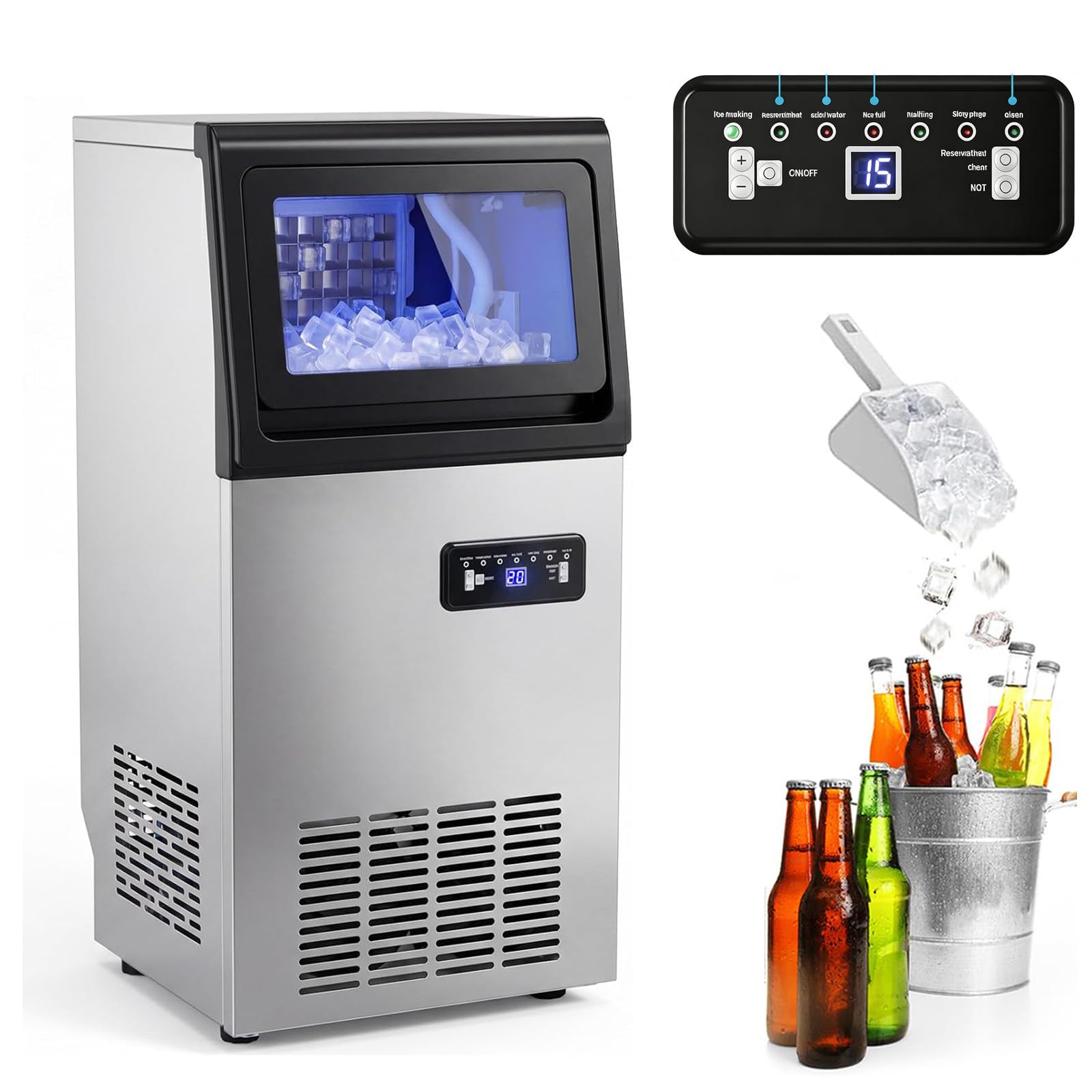 Haizethonic Multicolor Industrial Ice Maker Machine,Adjustable Ice Thickness 80Kg/24H