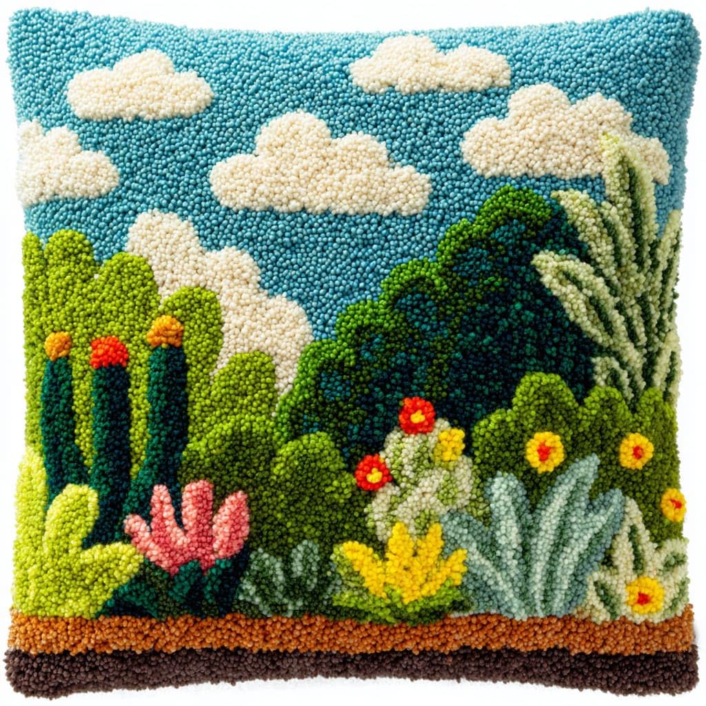 WallustrioaW Latch Hook Kits DIY Throw Pillow Cover,Pastoral Scenery