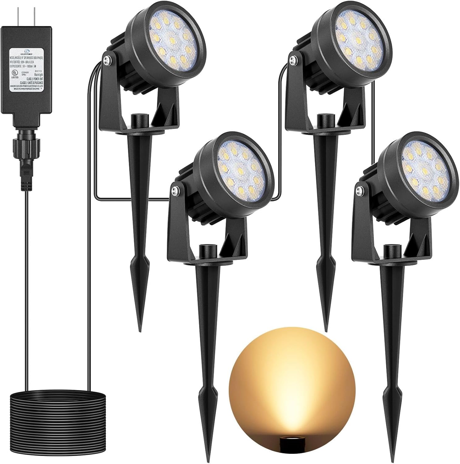 Yeturraw 3000K Warm White Landscape Lighting Low Voltage,4 Pack Plug in Outdoor LED Spot Lights with Transformer, uplighting Outdoor Spotlights for Yard,Backyard,House, IP65 Waterproof