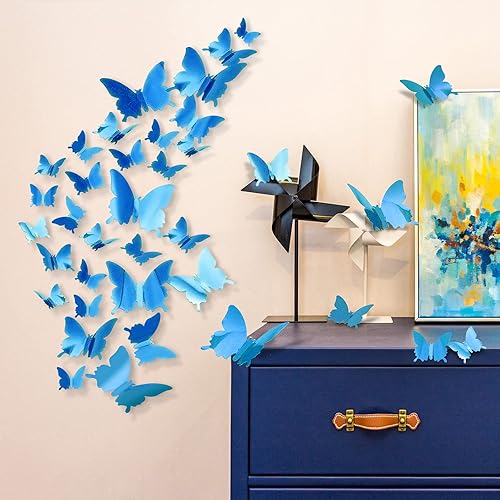 Miniatura 5 de 60 calcomanías de mariposa de espejo, decoraciones de mariposa 3D extraíbles de CAYUDEN calcomanías de pared mariposas azules, decoración de pared,