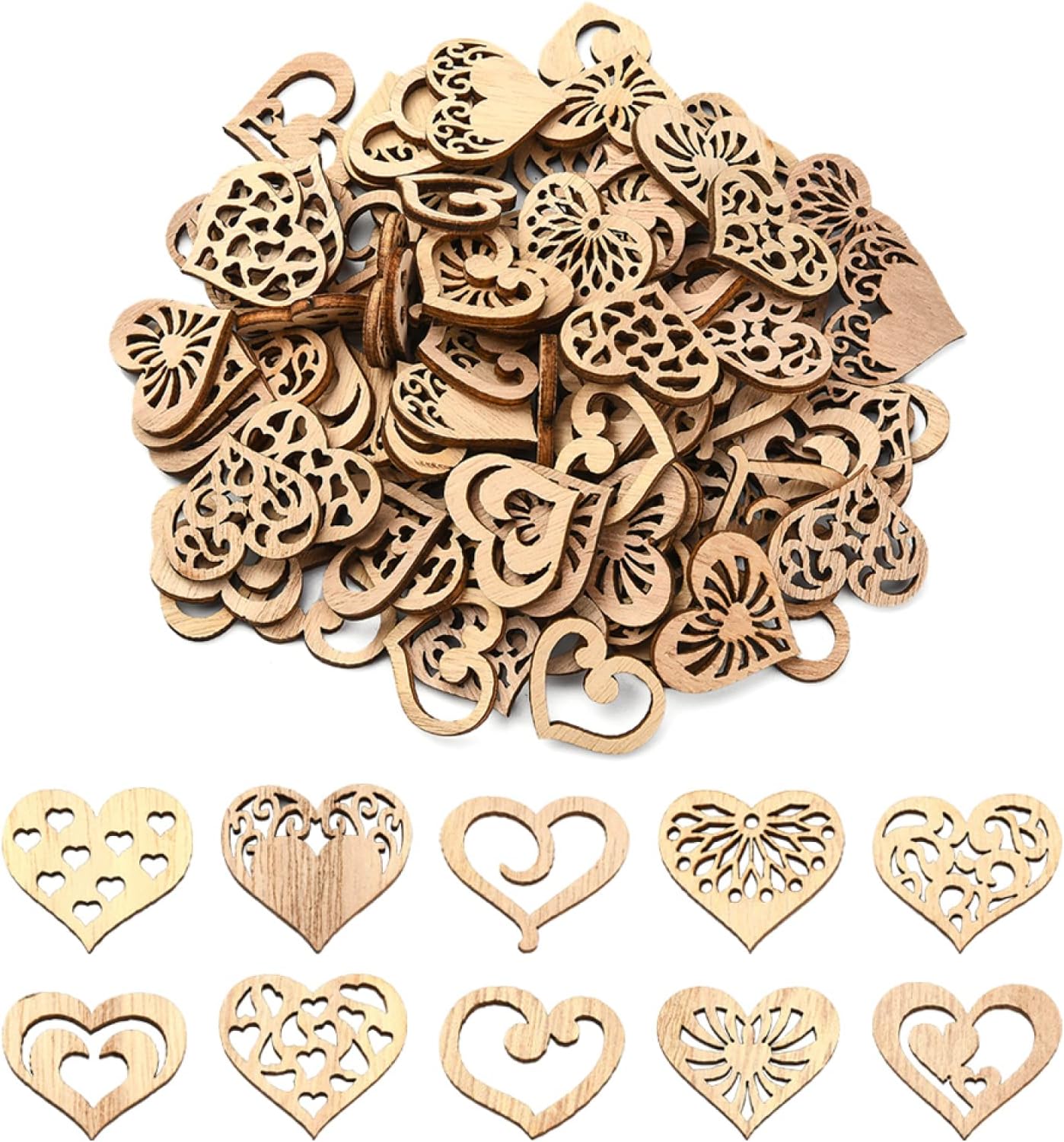 UR URLIFEHALL100 Pcs Heart Unfinished Wood Cutouts Laser Cut Wooden Slices Wooden Painting Crafts for Decoration DIY Craft Art Project