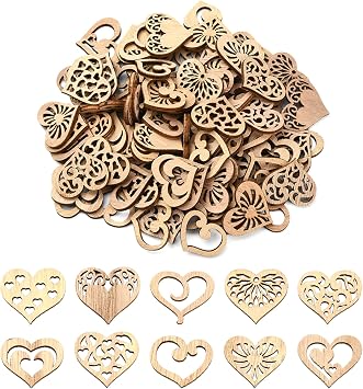 100 Pcs Heart Unfinished Wood Cutouts Laser Cut Wooden Slices Wooden Painting Crafts for Decoration DIY Craft Art Project