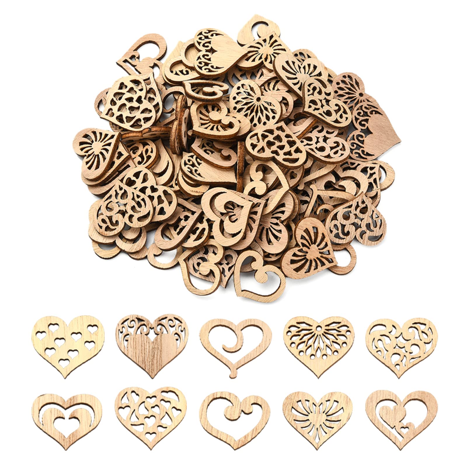 UR URLIFEHALL100 Pcs Heart Unfinished Wood Cutouts Laser Cut Wooden Slices Wooden Painting Crafts for Decoration DIY Craft Art Project