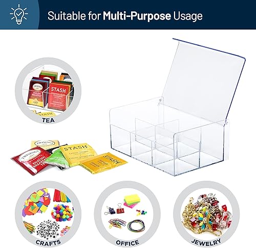 Miniatura 4 de RoyalHouse Organizador de almacenamiento acrílico para bolsitas de té, 6 compartimentos, caja de té de plástico transparente sin BPA con tapa, caja