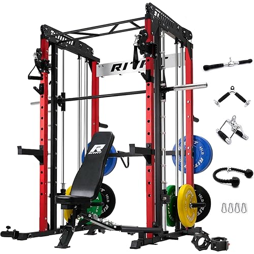 RitFit M1 Pro Smith Machine with Cable Crossover System, Multi-Function Squat Rack Power Cage for Home Gym, Power Rack and Packages