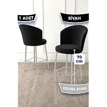 Fora Serisi Ada Mutfak Bar Sandalyesi, Krom Kaplama Metal Ayakl , Babyface Kuma l , Siyah, 70 cm Oturum Y ksekli i