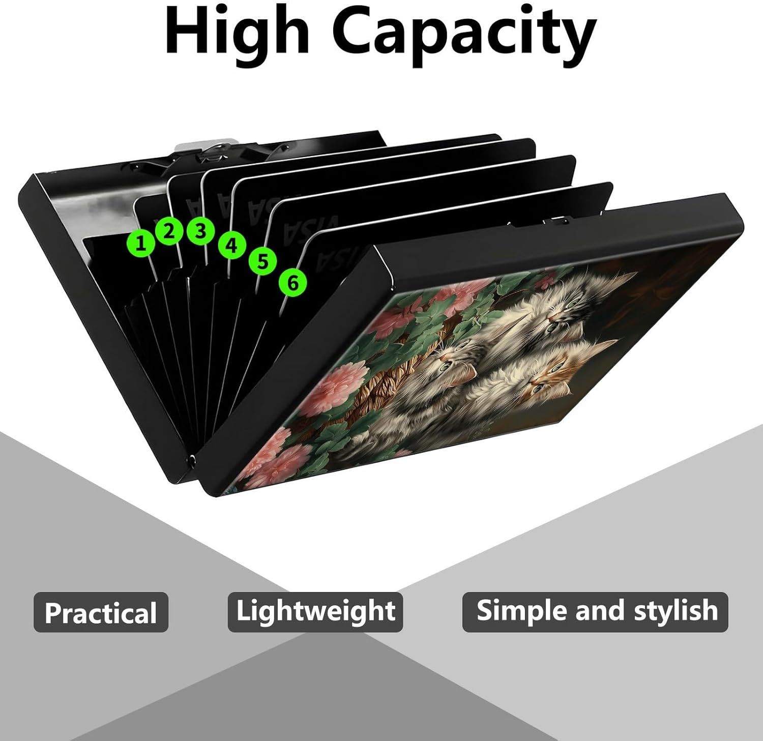 Credit Card Holder, Cute Cat Flowers Design Mini RFID Blocking Aluminum Wallet Slim Metal Hard Case Shell Travel Wallet ID Case Small Credit Cards Case Business Cards for Women Men Girls - Image 5