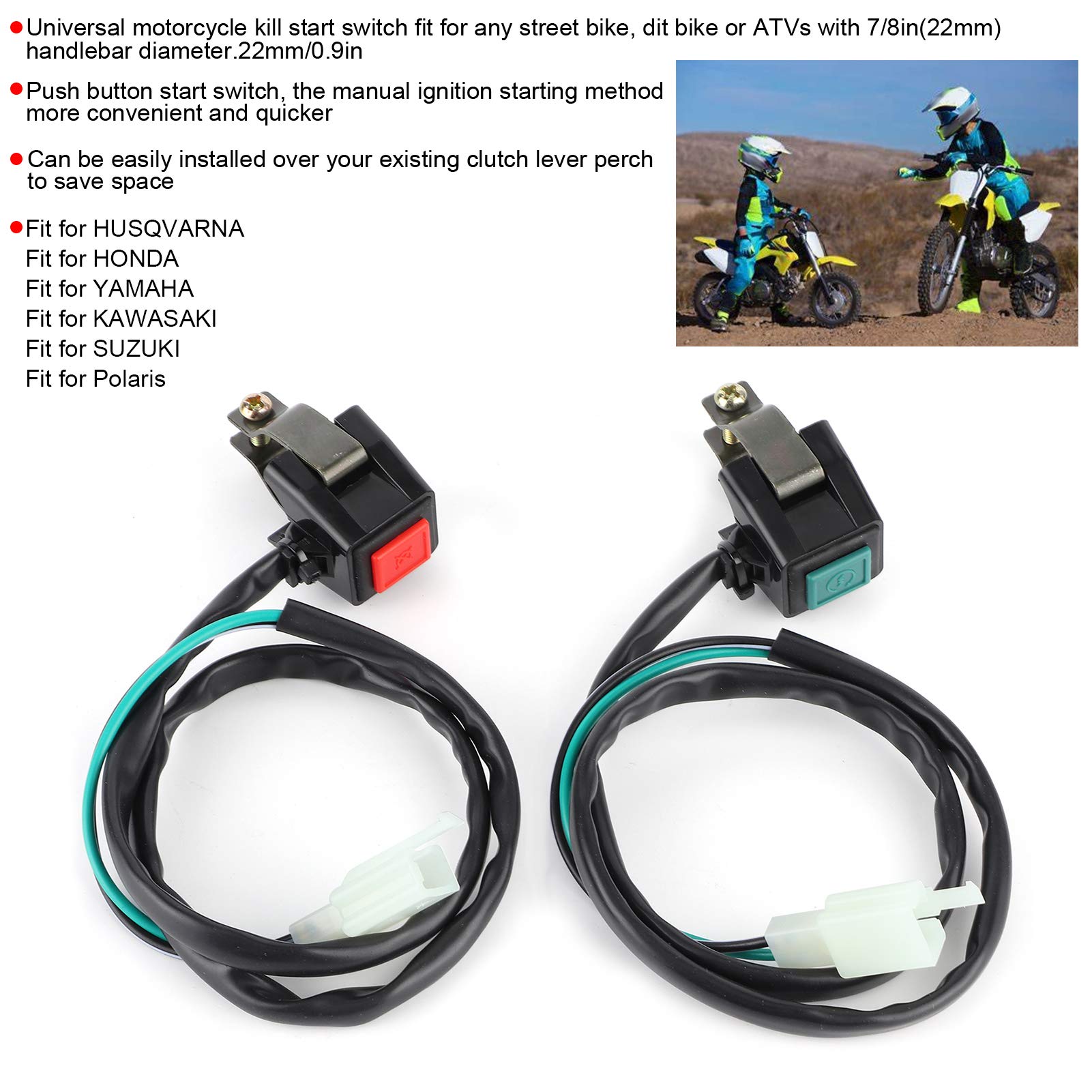Interruttore di Arresto Universale per Avviamento Moto Manubrio Accensione Doppio Pulsante 22mm Adatto per Caricabatterie per Auto ATV Dit Bike Prodotti Testati