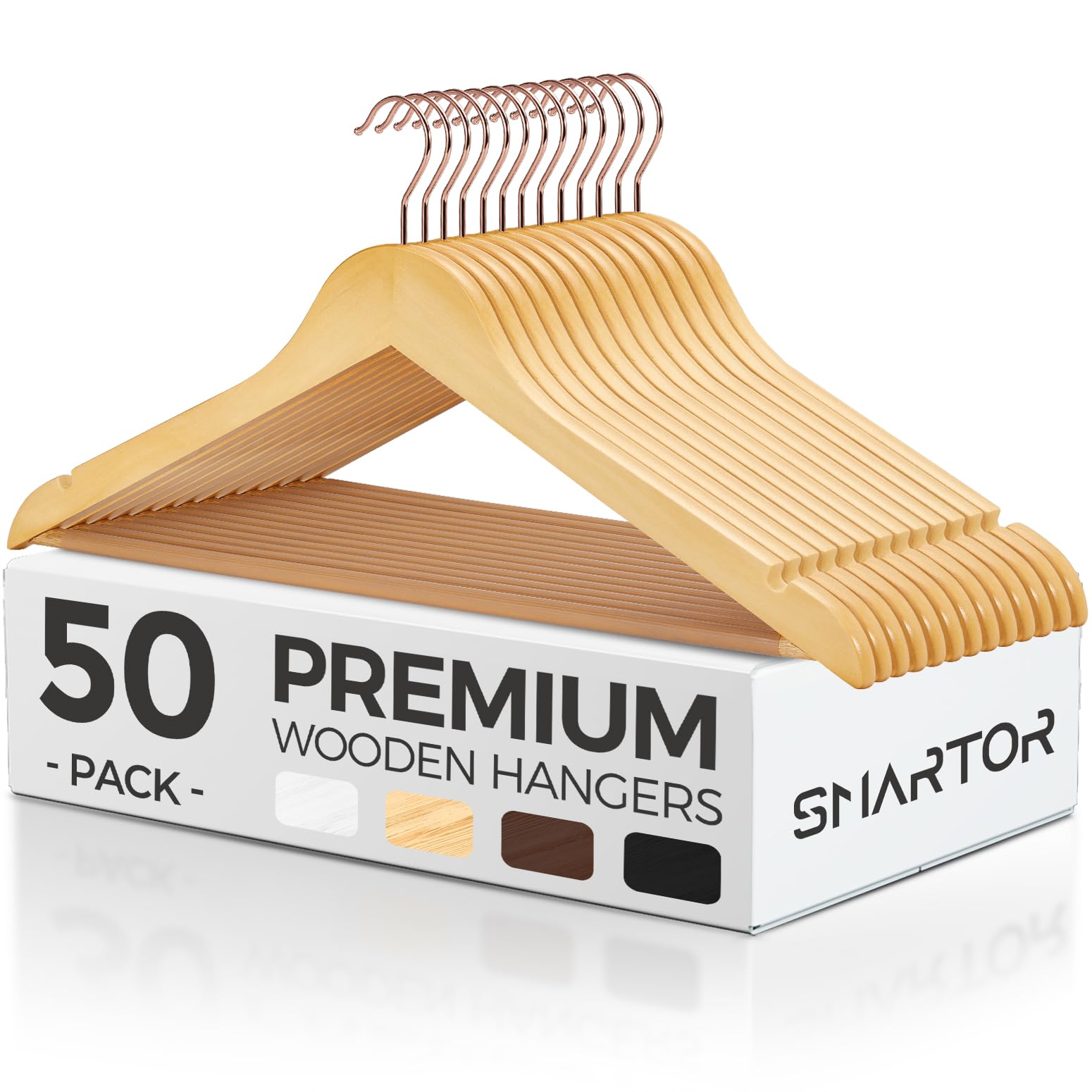 Smarter Natural Wooden Hangers 50 Pack, Solid Wood Coat Hangers for Closet