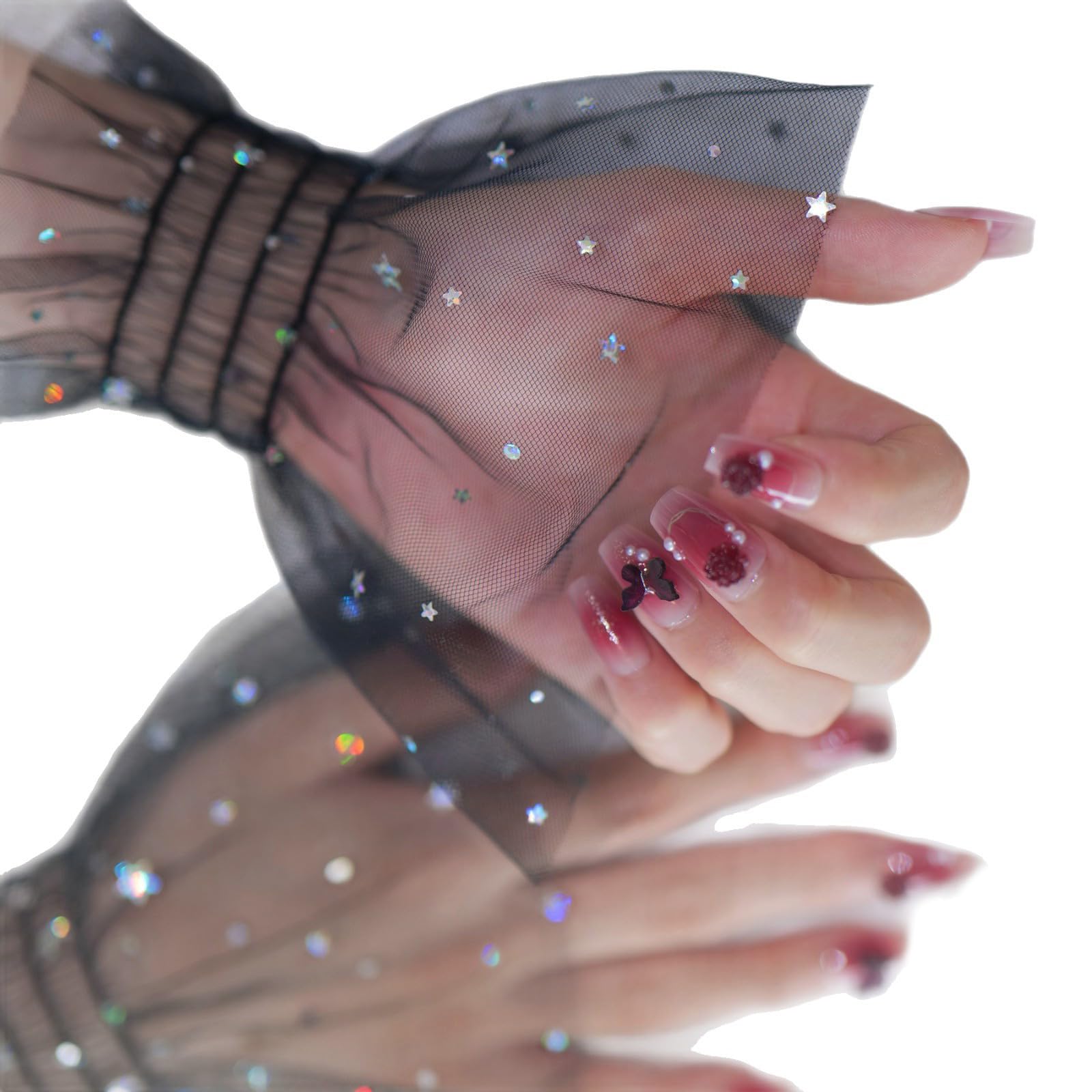 CAZSTYK Glitters Star Arm Sleeves Nails Display Photoshoots Props Hand Sleeves Wrist Cuffs Decorative for Women Wear Star Sequins Mesh Arm for Photography