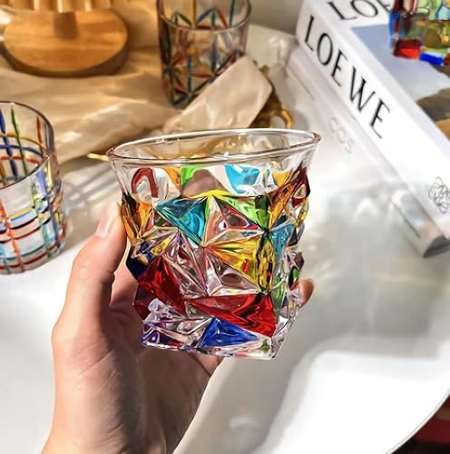 Miniatura 2 de KNC Vasos de whisky pintados a mano, 10 onzas, románticos confeti arcoíris de colores, idea de regalo para ella, bar en casa, bodas (diamante (9.5