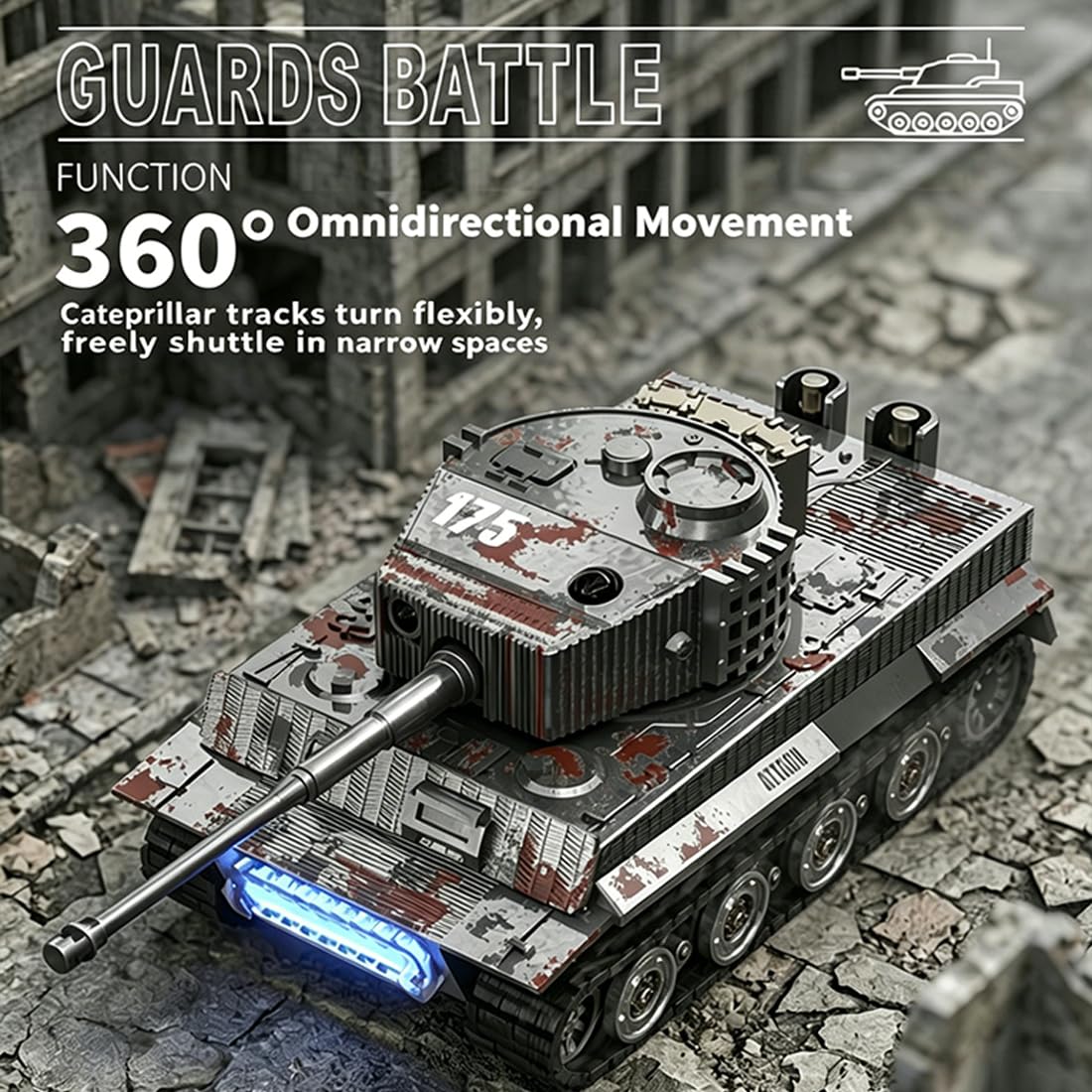 1/64 RC Battle Tank Set con suoni di tiro e luci, mappa del campo di battaglia
