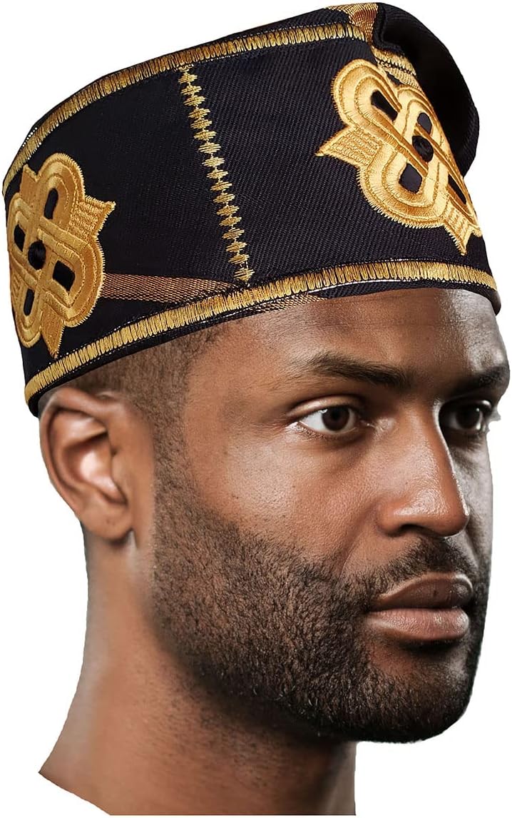 Black and Gold Embroidered African Hand Woven ASO Oke Hat