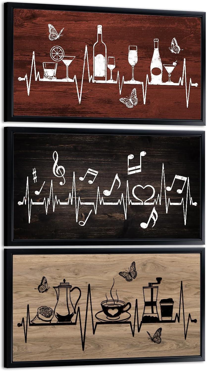 sechars Brown and Red Kitchen Wall Art Wine Coffee Pictures Prints Vintage Dining room Bar Decor