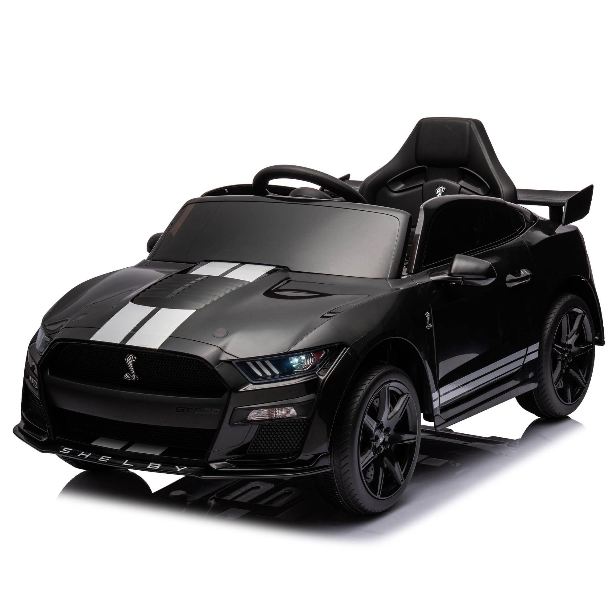 Giociiol 12V Licensed Ford Mustang Shelby GT500 Ride On Car,Electric Vehicle Toy for Kids,Battery Powered Car with Spring Suspension/Parent Remote Control/Sound System for Ages 3-5 Years - Black