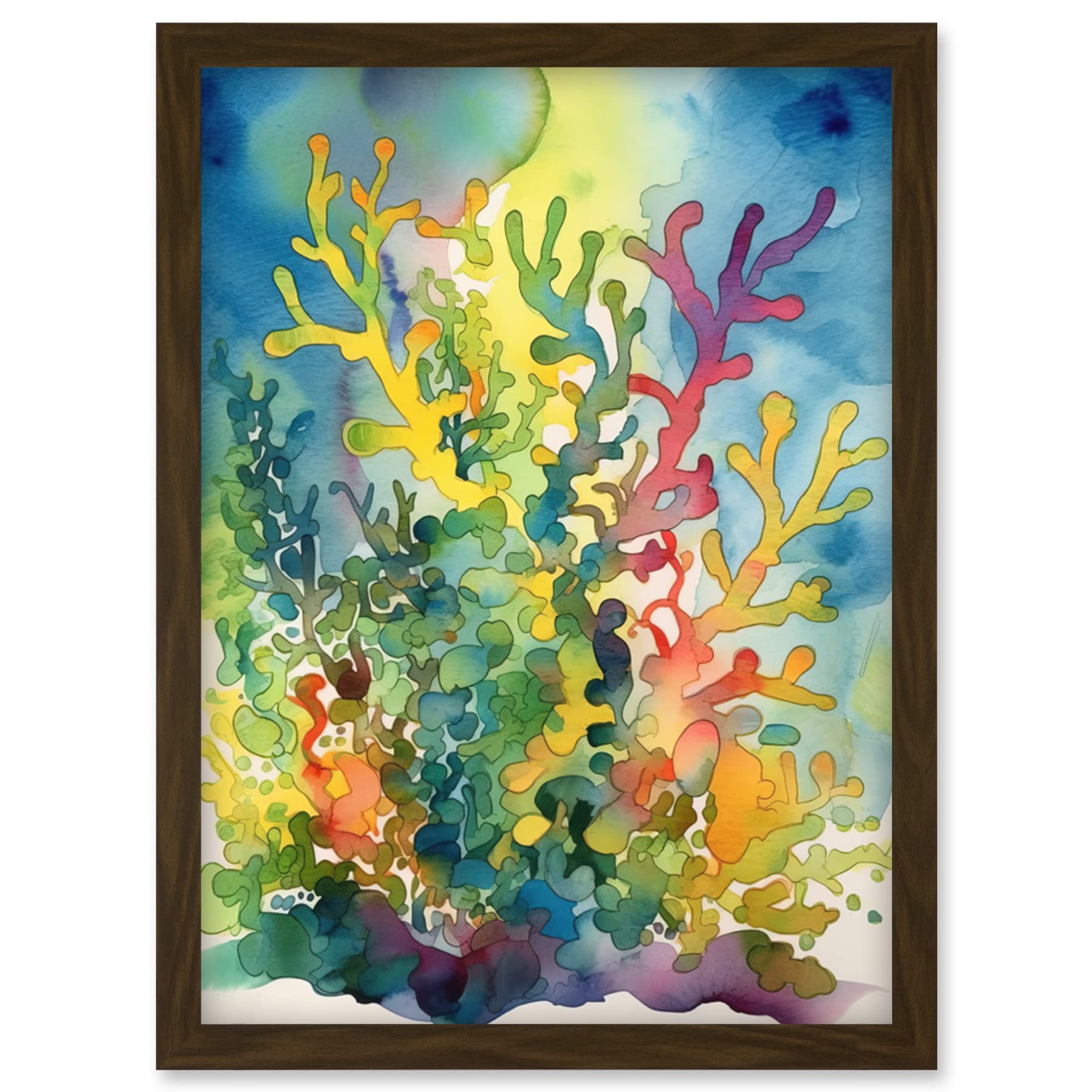 Artery8 Staghorn Coral Reef Folk Art Artwork Framed Wall Art Print A4