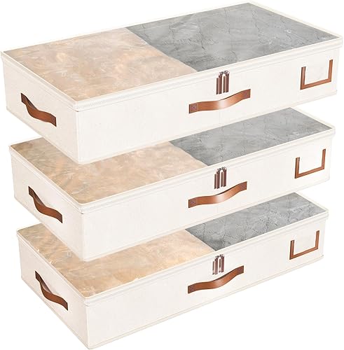 Fixwal Almacenamiento debajo de la cama, paquete de 3 unidades de almacenamiento de mantas de 24 litros debajo de la cama, organizador de ropa con