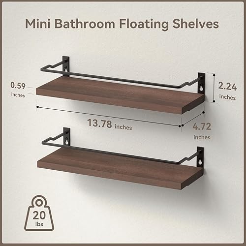 Miniatura 3 de RICHER HOUSE Estantes flotantes, estante de pared pequeño para decoración de baño, estantes rústicos de madera montados en la pared, juego de 2,