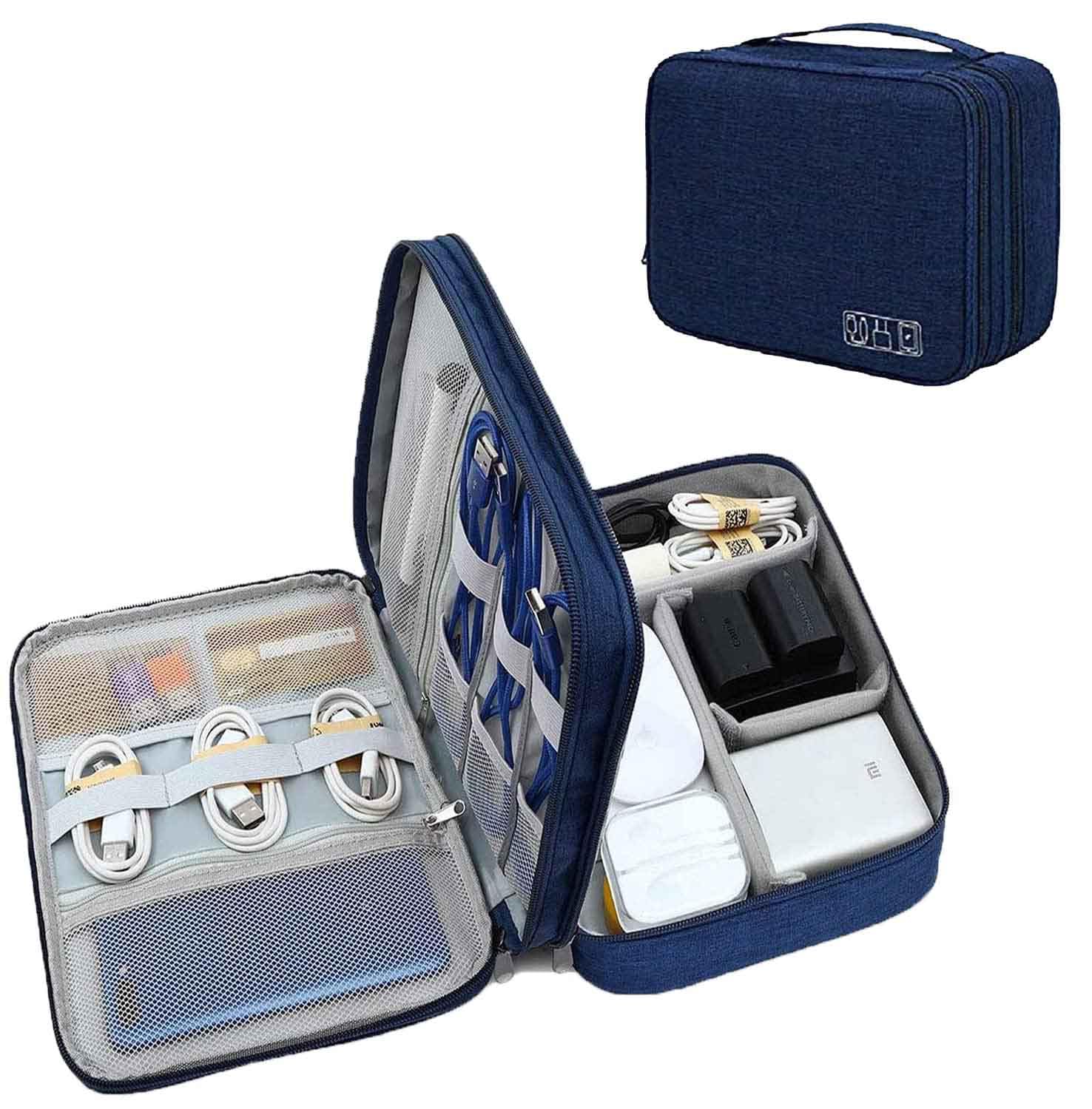 Anayo Electronics Accessories Organizer Bag Waterproof Travel Case Gadget Pouch for Cables, Charger, Power Bank, Memory Card, USB Drive, Mobile Phone, Camera, HDD, SSD - Dual Layer (Navy Blue) (B0BKL5ZPGG) Amazon Price History, Amazon Price Tracker