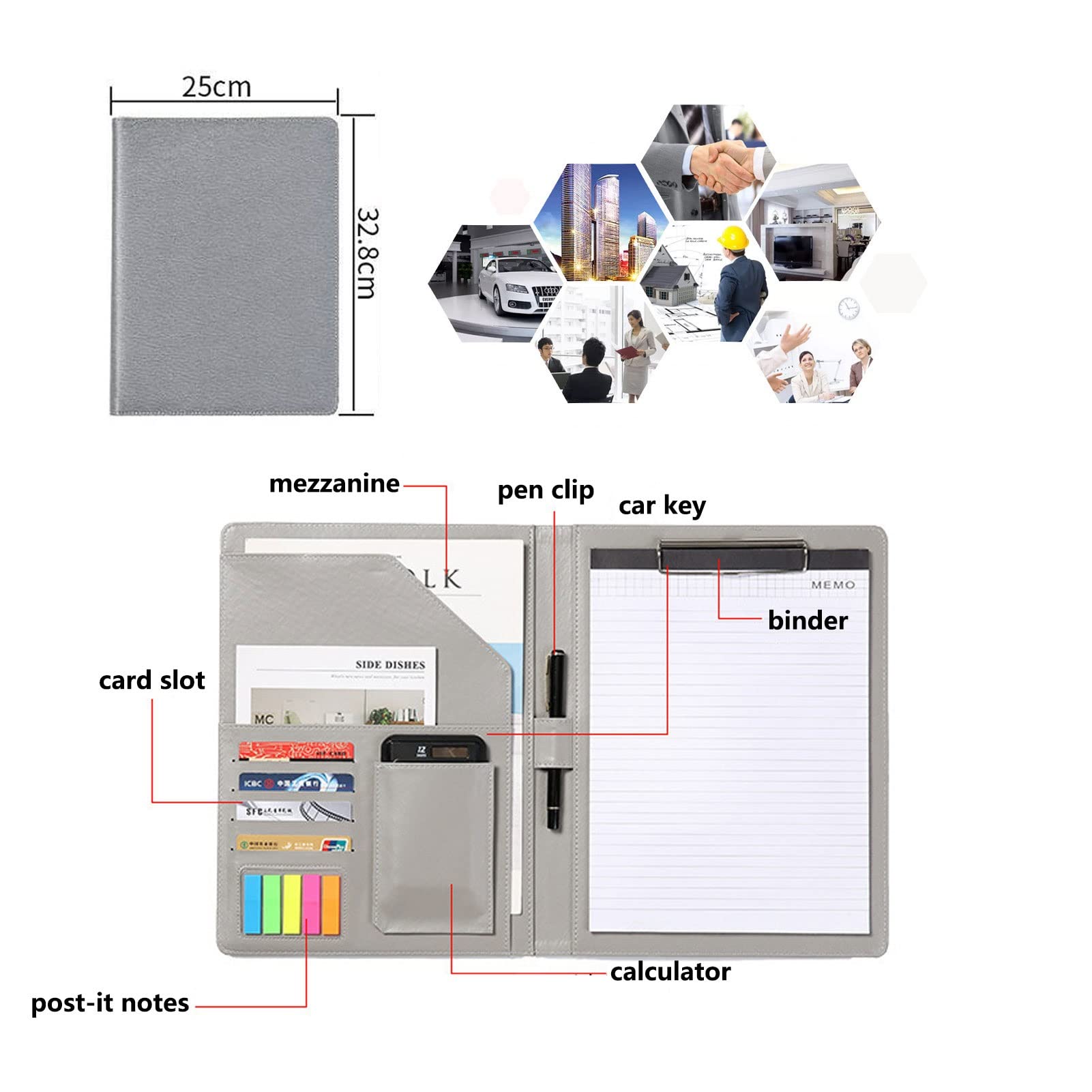 Porte Documents Portfolio Multifonctionnel A4 Folder Professionnelle Dossier De Conférence en Cuir avec Porte Cartes De Visite pour Les Femmes Hommes (Color : Brown)