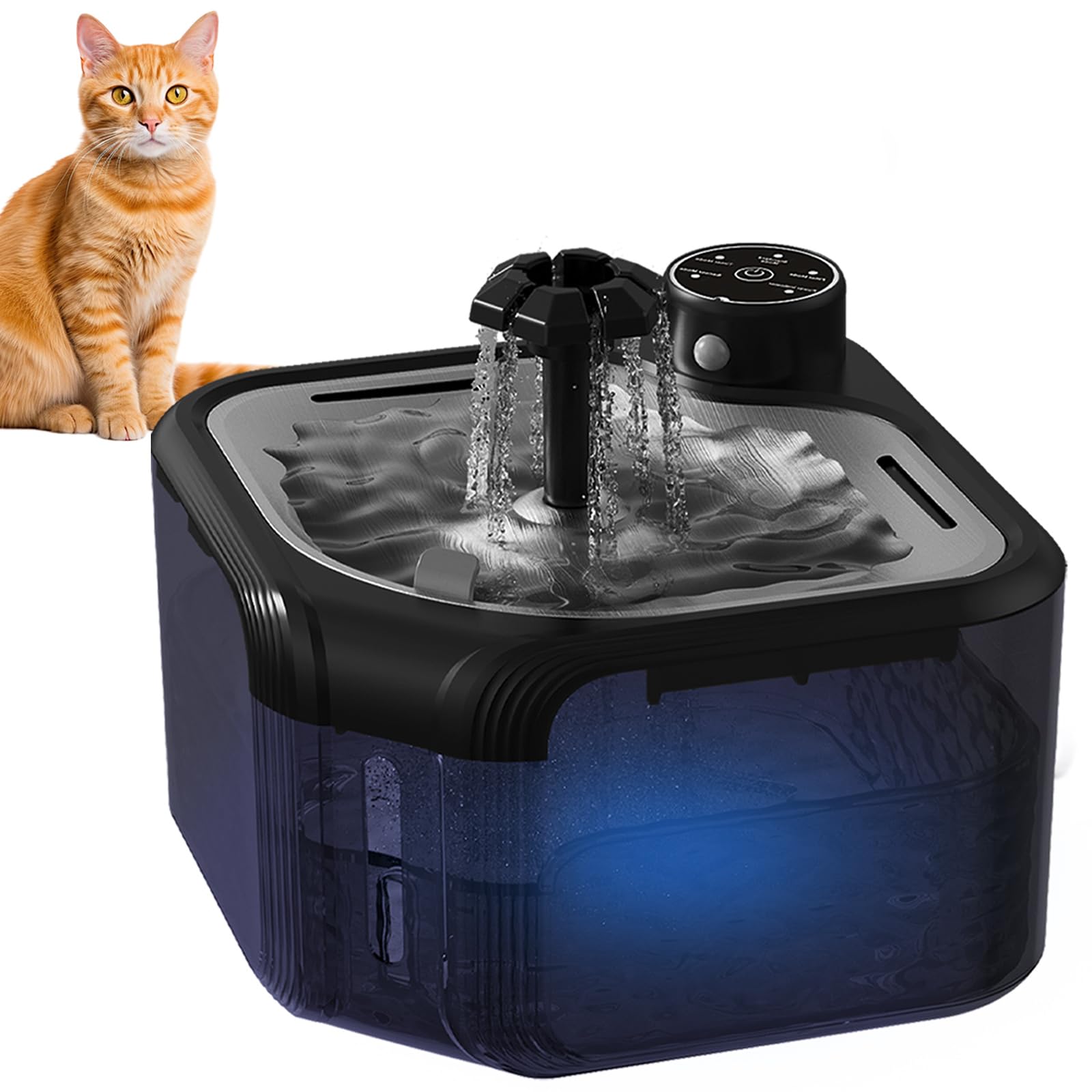 TAVADA Fuente para Gatos sin Cable-2.8L Bebedero Gatos Automatico -Fuente Agua Gatos-Fuente Gatos con Sensor de Movimiento-Dispensador Agua Gatos Inalambrico-Bomba de Agua Súper Silenciosa