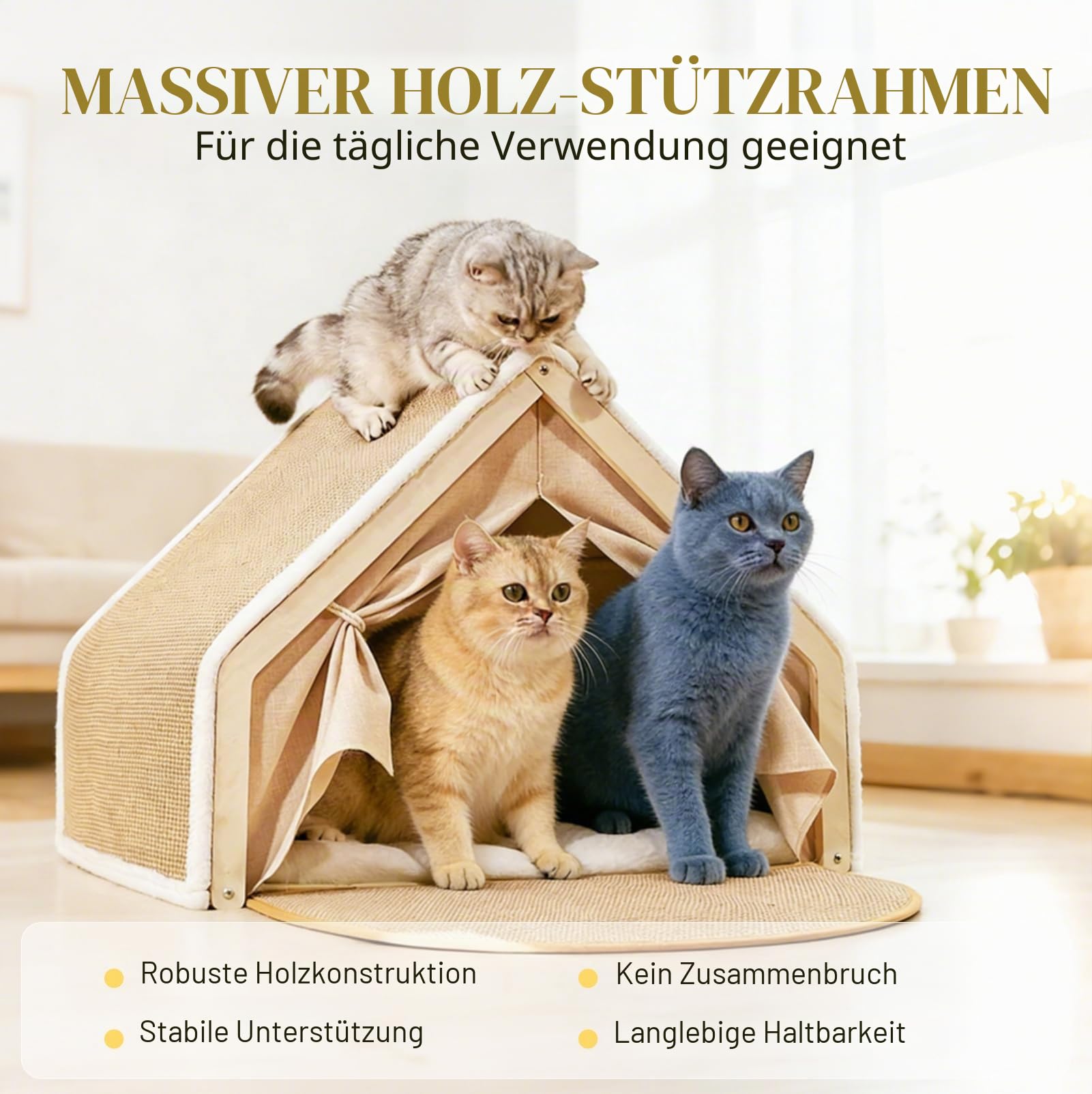 2-in-1 Katzenhaus Mit Kratzbrett Aus Holz, Katzenzelt Indoor