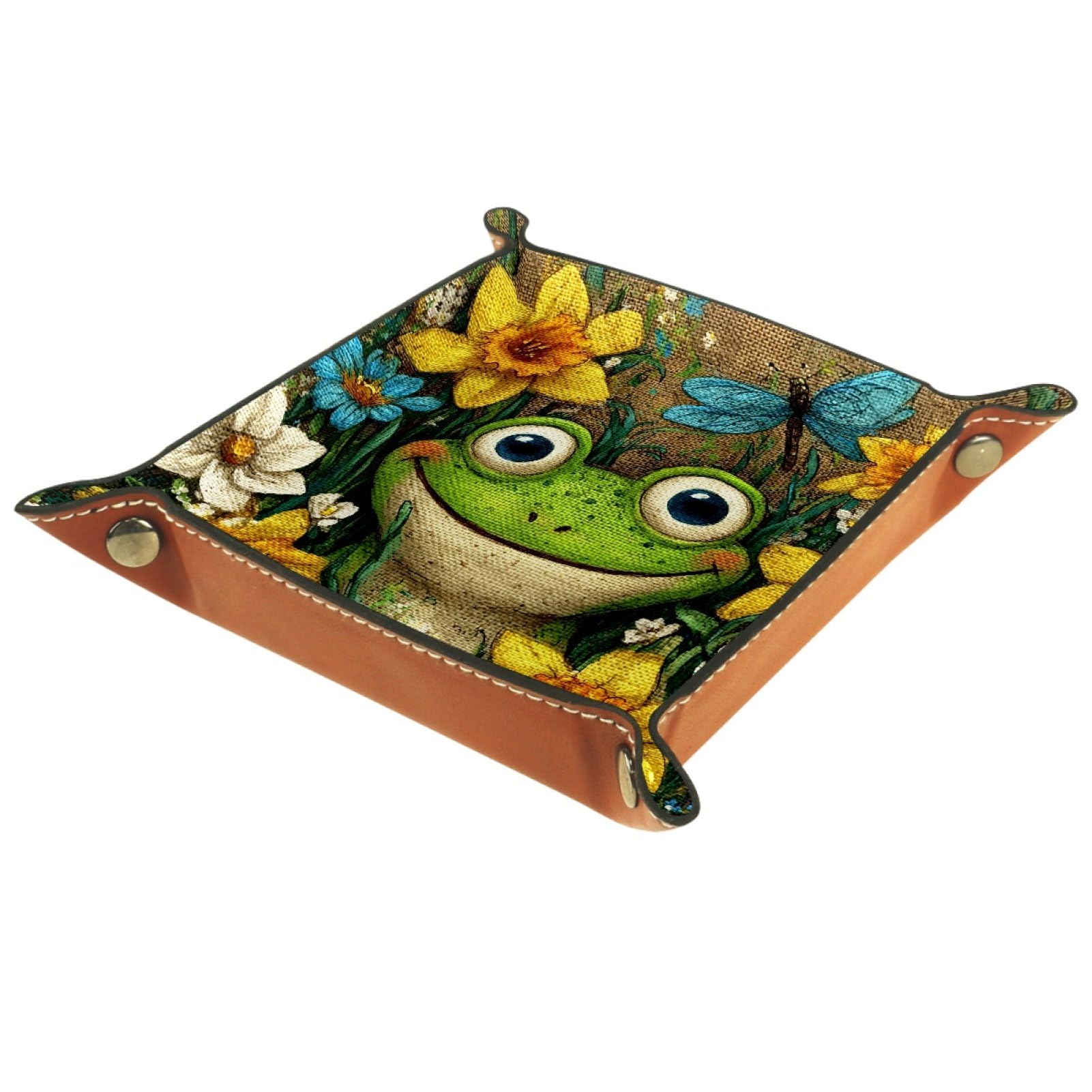 VAPOKF Frog Dice Trays Quadrilateral Dice Folding Tray Microfiber Leather Holder for Table Games RPG DND, 20.5 × 20.5 cm