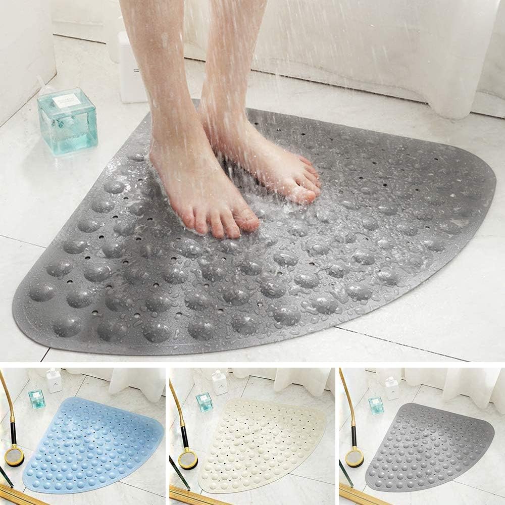 Bath Mat Non-Slip Tub Shower Mats Bathtub Mat for Adult Kids, Bath Tub Mat, Safety PVC Sucker Fan-Shaped Rug Triangle Bathroom Accessories Bath Mat for Shower Pad Carpet (Beige, 27.5" x 27.5")