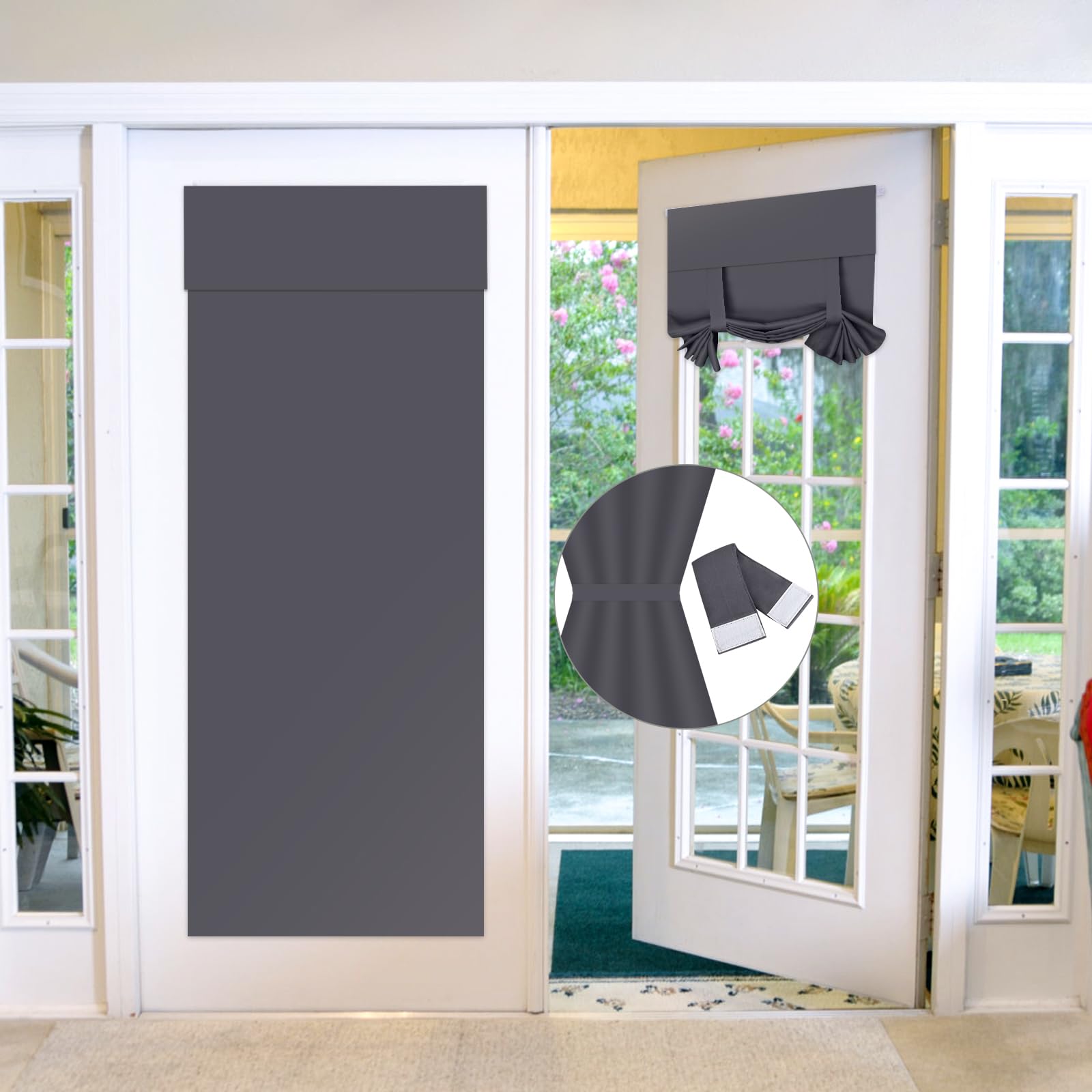 Maritown Blackout Door Curtains,French Door Blinds Stick On Curtains for Privacy and Light Control,Thermal Blackout Curtains Front Door Curtain Tie up Shade,No Drilling Easy Install(1 Panel)