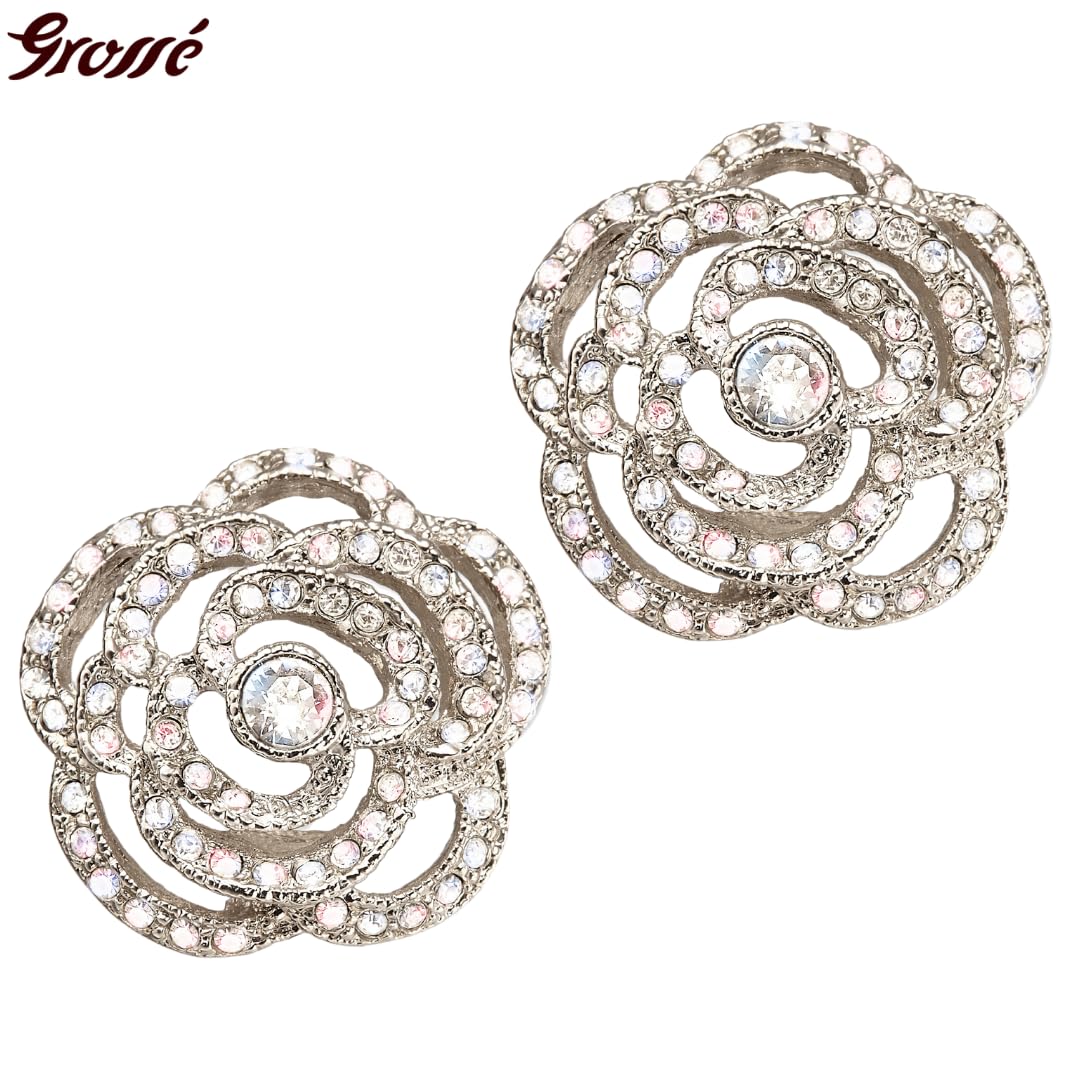 GJ64490P - Orecchini a clip da donna, colore argento, cristalli platinati, Metallo