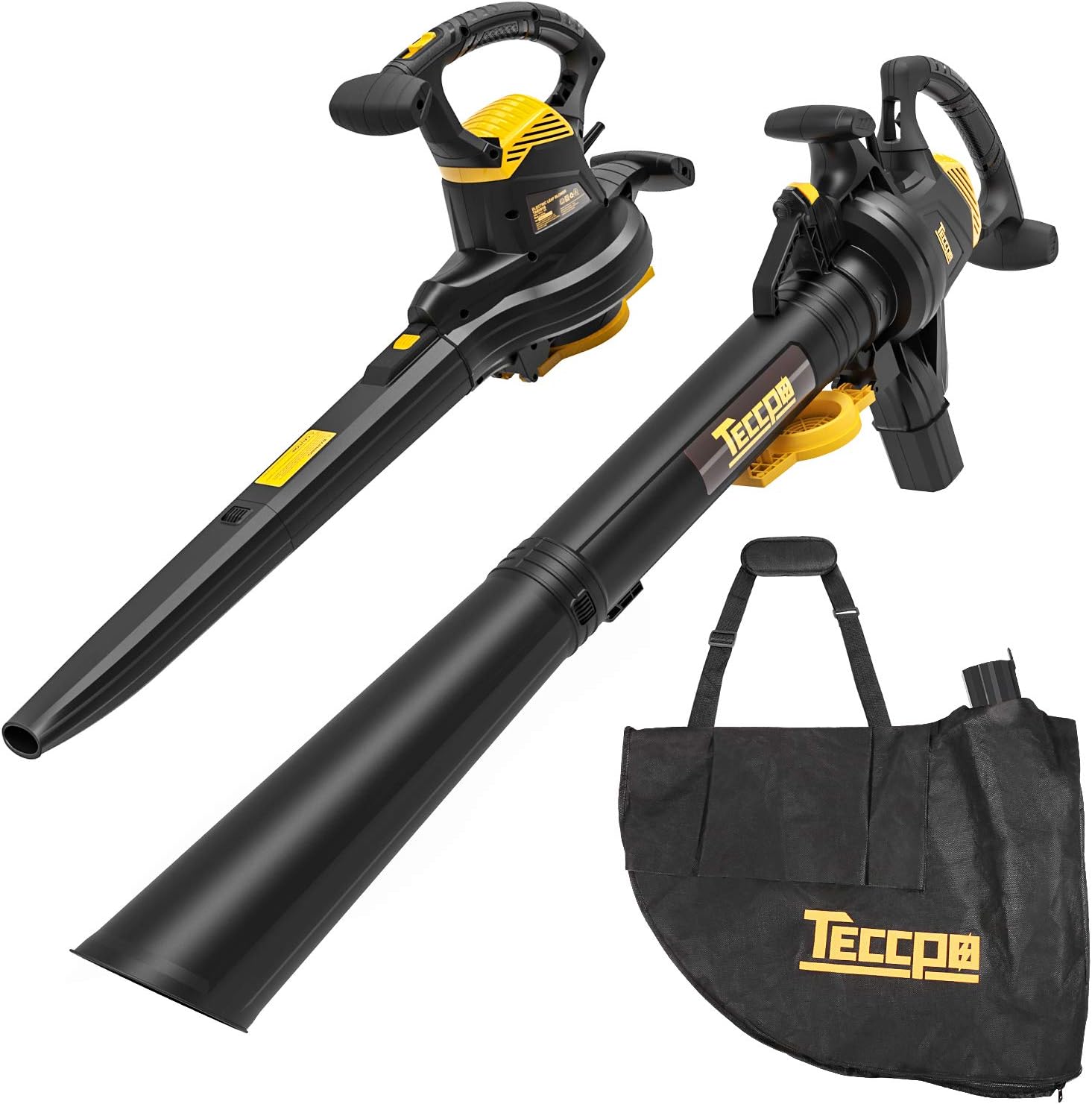 TECCPO Leaf Vacuum, 12 Amp 3-in-1 Leaf Blower/Vacuum/Mulcher, Variable Blow Speed of 170/250mph, Mulching Ration of 16:1, 280/410 CFM, 40L Collection Bag - TABV01G