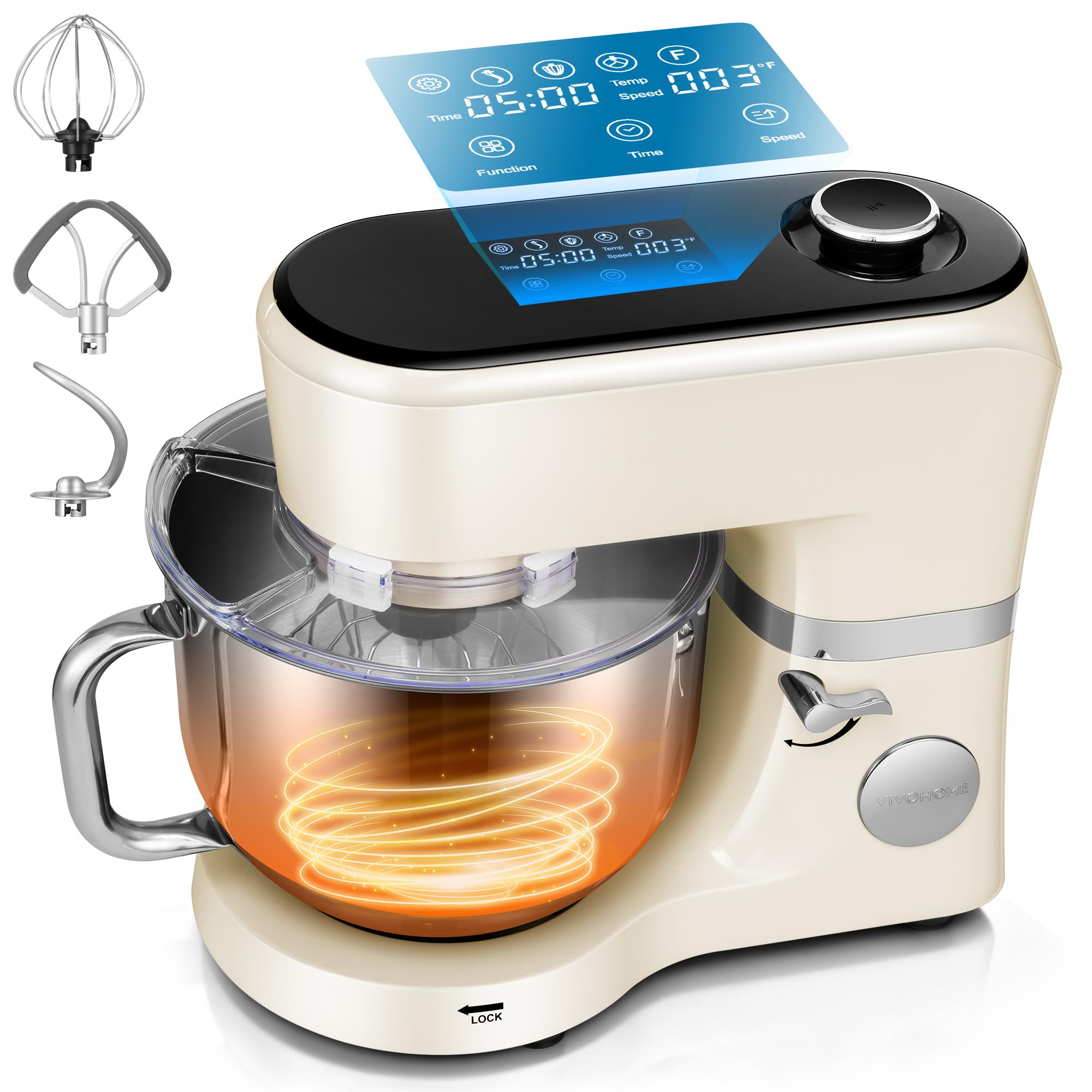 VIVOHOME Stand Mixer with Fermentation, One-Touch Presets Electric Dough Mixer with 6 Qt Bowl, Kitchen Standing Mixer for Baking, Cake with Flex Edge Beater, Bread Hook, Whisk, White