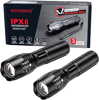 LED Flashlight, 2 Pack High Lumen Handheld Light with 5 Modes, Zoomable Flashlight for Home Outdoor Hiking Camping (Black)