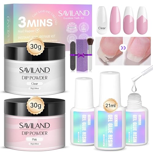 SAVILAND 60g Clear+Pink Nail Repair Kit 21ml Glue