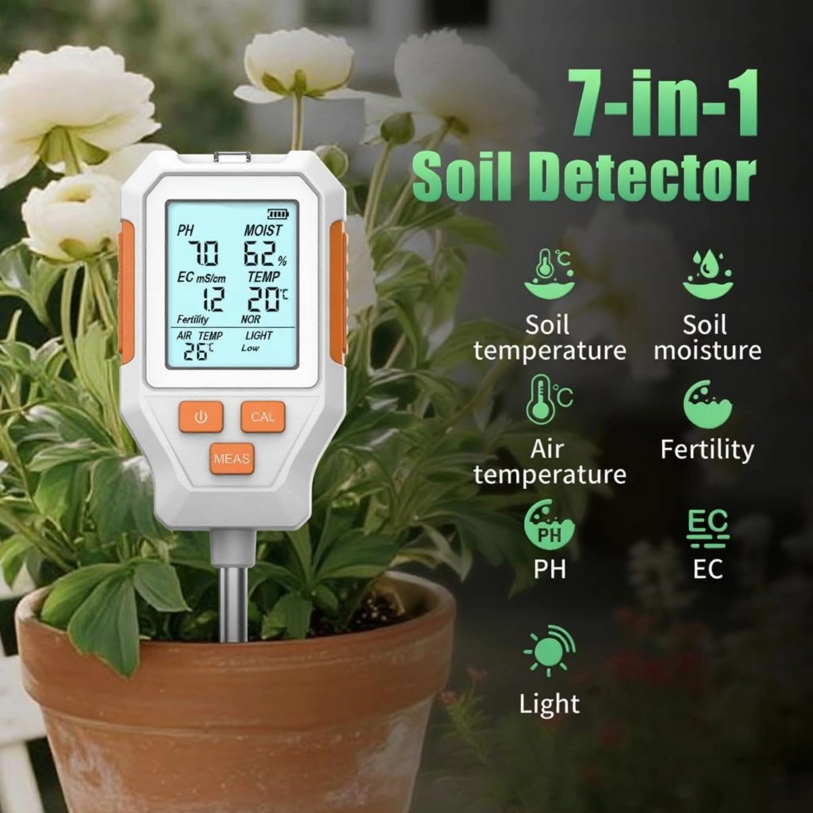 Monitor da pavimento, tester digitale con sensori ad alta precisione per monitorare umidità, temperatura, luce, fertilità, test da giardino