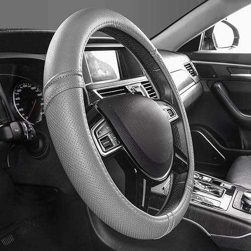Miniatura 3 de Nuevo, cuero clásico automotriz volante universal cubiertas Car Pass, Gris