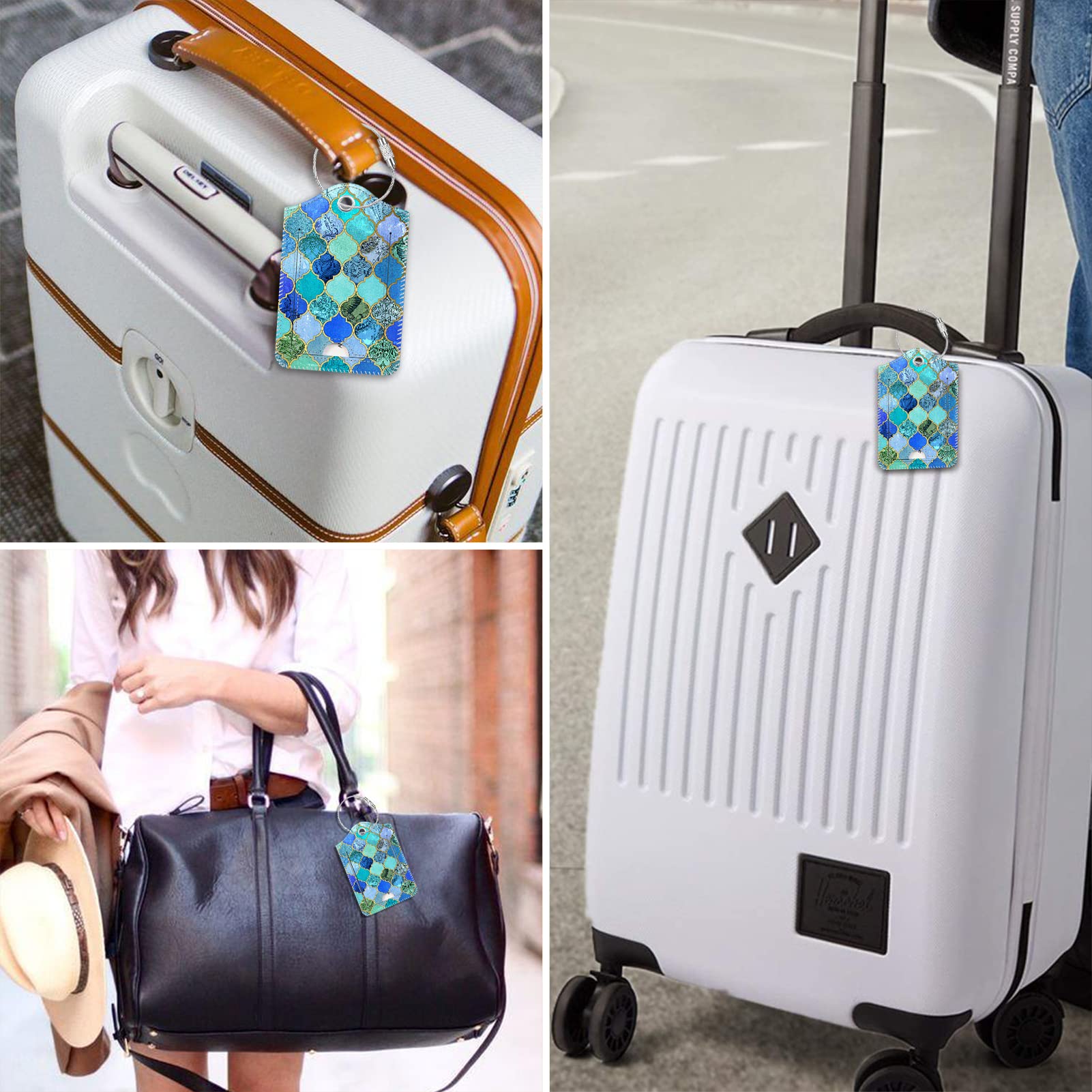 Fintie Etichette identificative per bagagli, con anello in acciaio inox e scheda indirizzo, per borsa da viaggio, valigia, colore giada (2 pezzi)