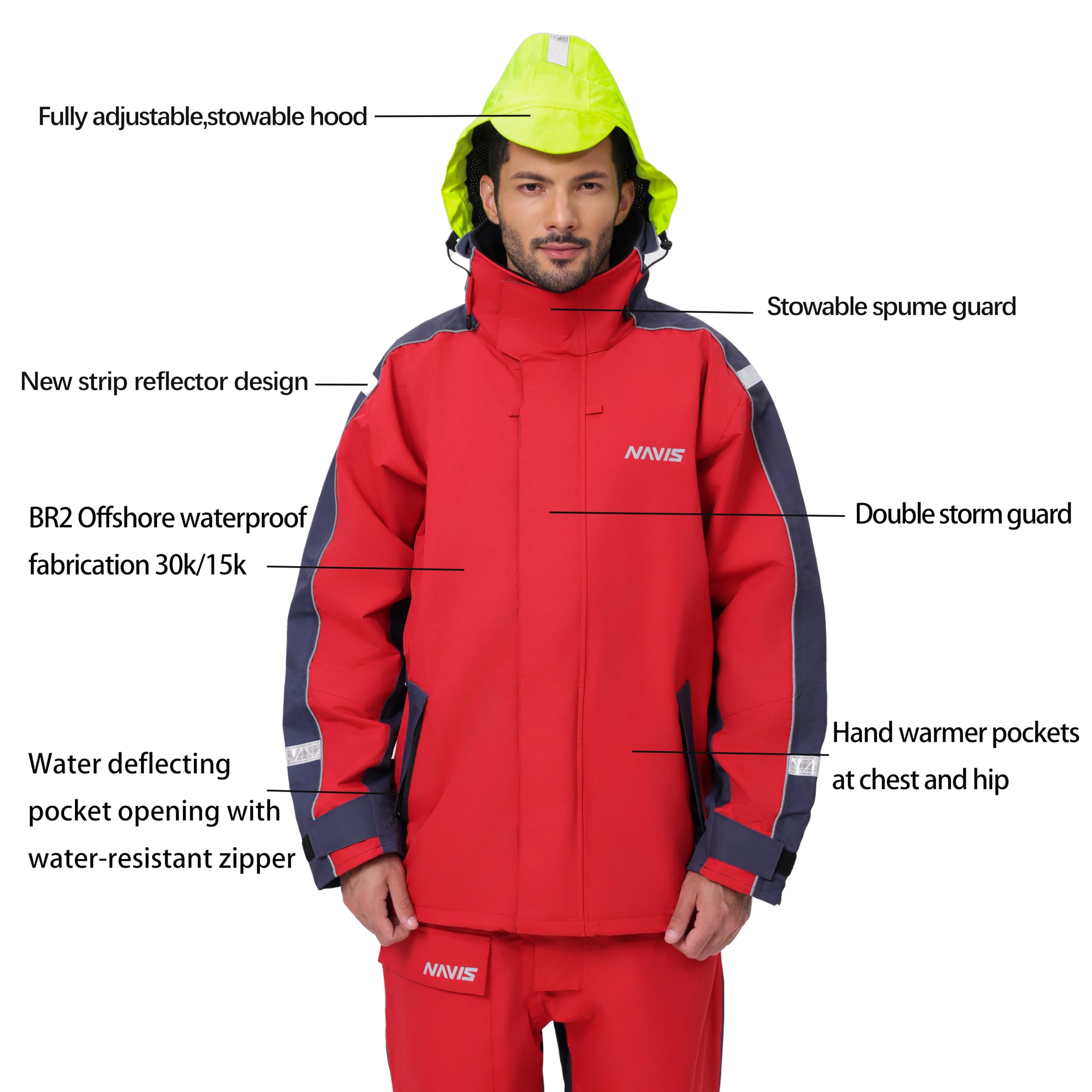 Segeljacke Herren Wasserdicht – Offshore Segelbekleidung mit verstellbarer Latzhose, atmungsaktives Ölzeug für Küsten- und Hochseesegeln, Sailor NS-147