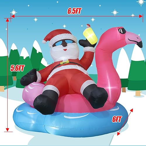 Miniatura 2 de Decoración Inflable de Navidad al Aire Libre de 6.5 Pies – Decoración Inflable de Navidad con Santa en Flotador de Piscina de Flamenco con Luces LED