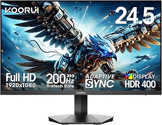 KOORUI 25 Inch 200Hz Gaming Monitor, Full HD Fast IPS Monitor, HDR400, 1ms with Adaptive Sync, 2 x HDMI 2.0, DisplayPort 1.4, Tilt Adjustable, G2511P