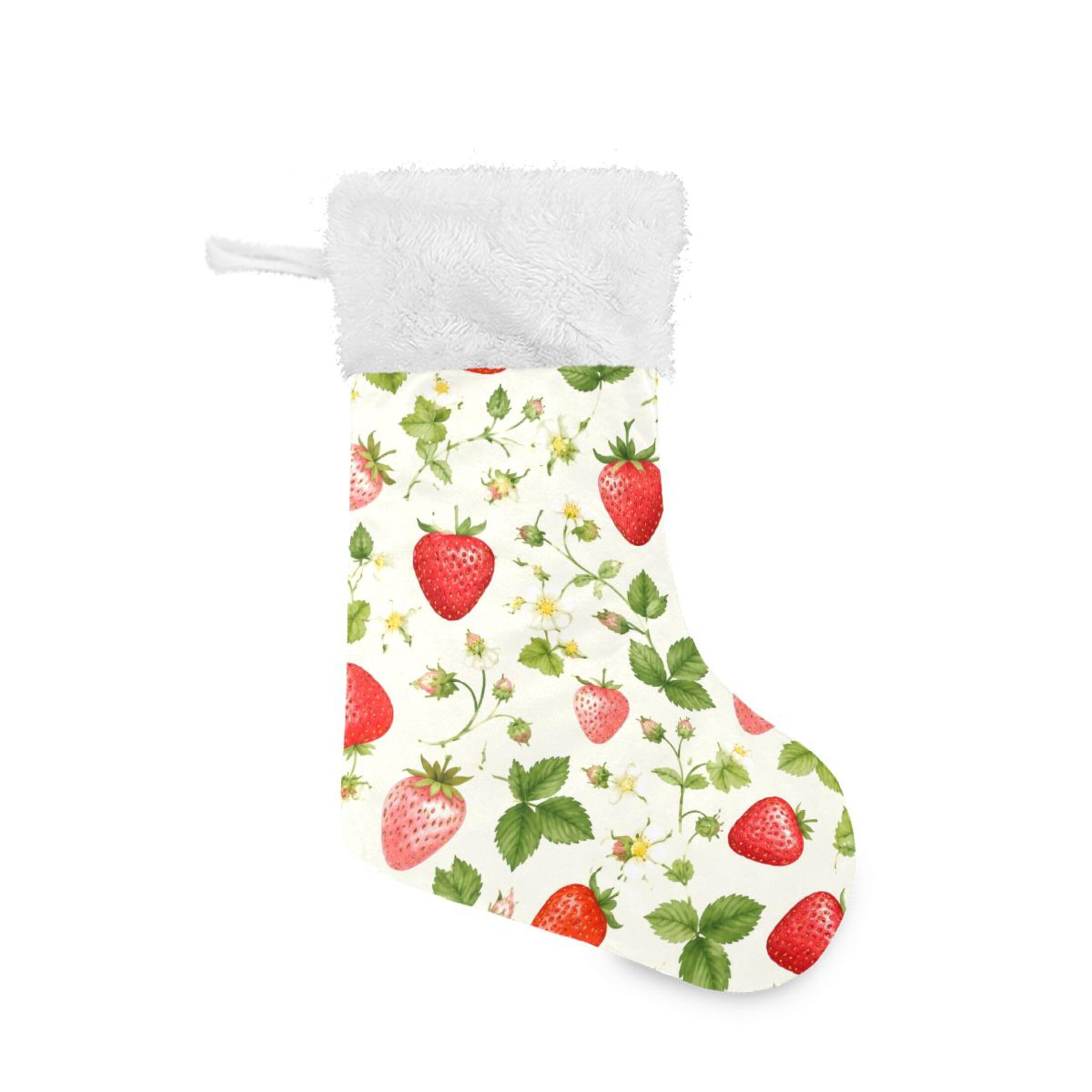 Fuauuyl Strawberry Christmas Stocking 18 In Xmas Hanging Stocking with Plush Cuff for Family Holiday Party Fireplace Decorations, 2 Pack