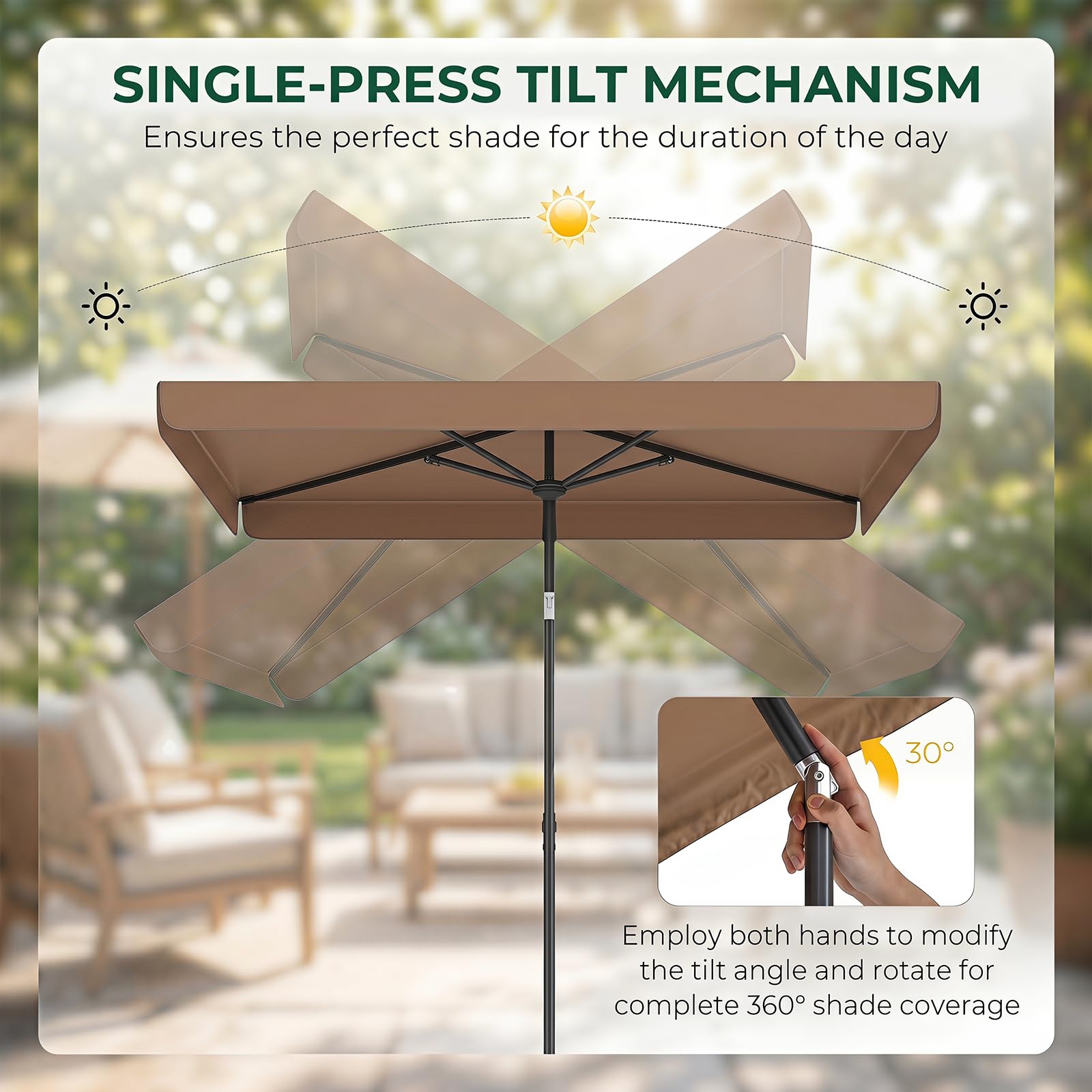 KOMFOTTEU Parasol Jardin Exterier, 2x1,3M, Sac Transport, 2,4m(H)