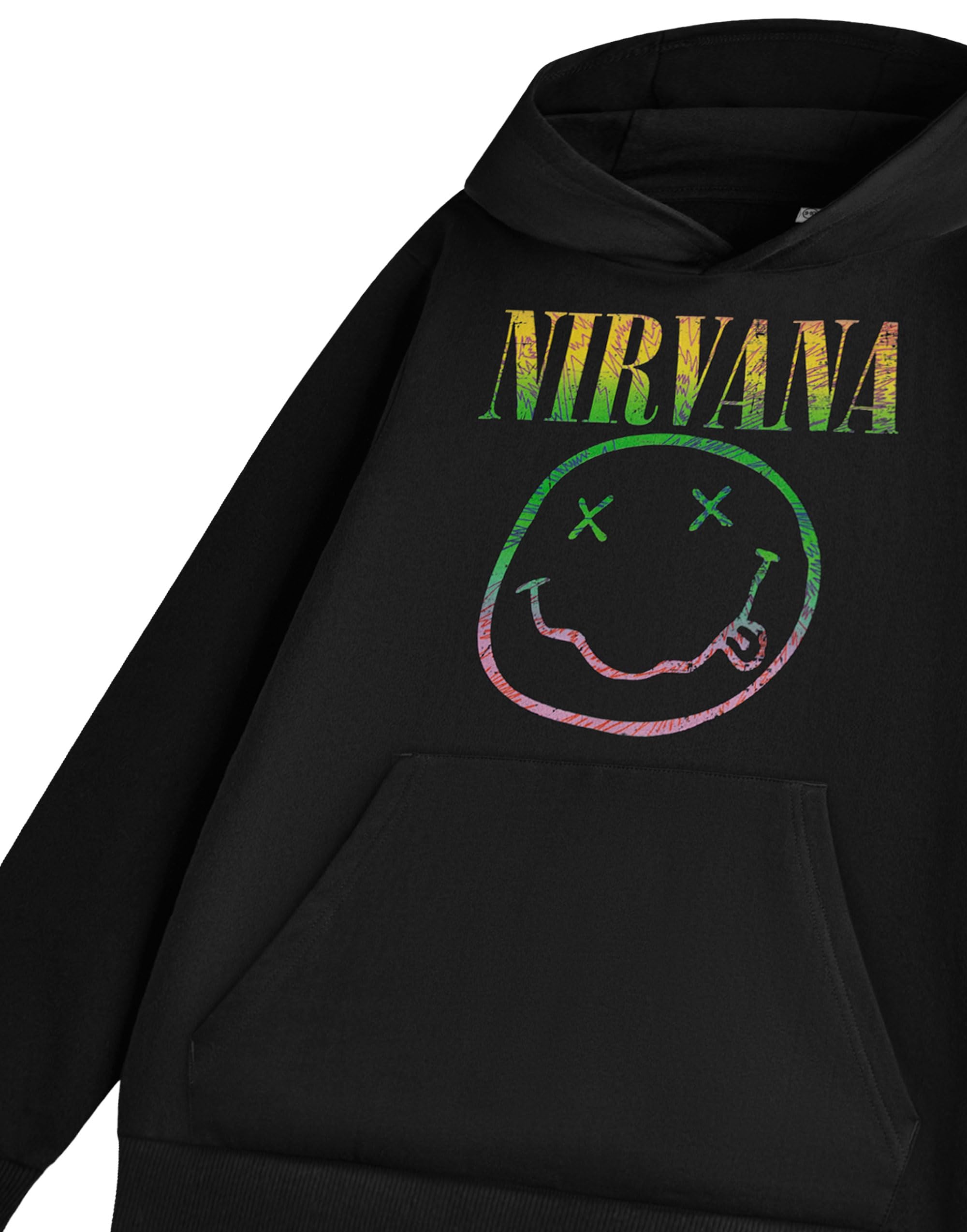 Nirvana Felpa con cappuccio unisex nera a maniche lunghe, classica felpa con cappuccio con stampa a fascia | abbigliamento casual ispirato alla musica | maglione quotidiano per adulti