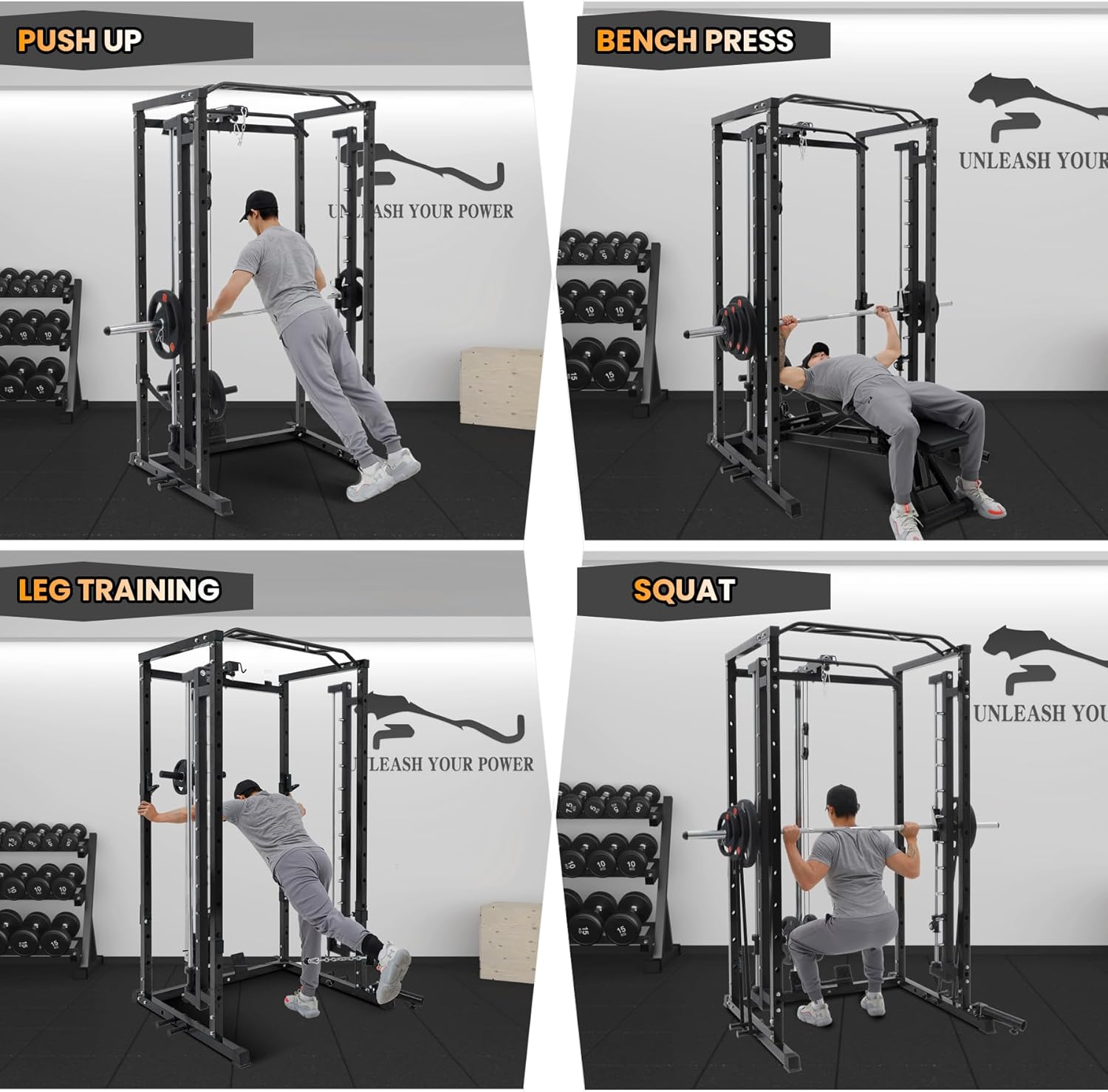 STMHOM STMHOM Power Cage – 1600 Lbs Capacity with Smithbar & LAT Pulldown - Image 7