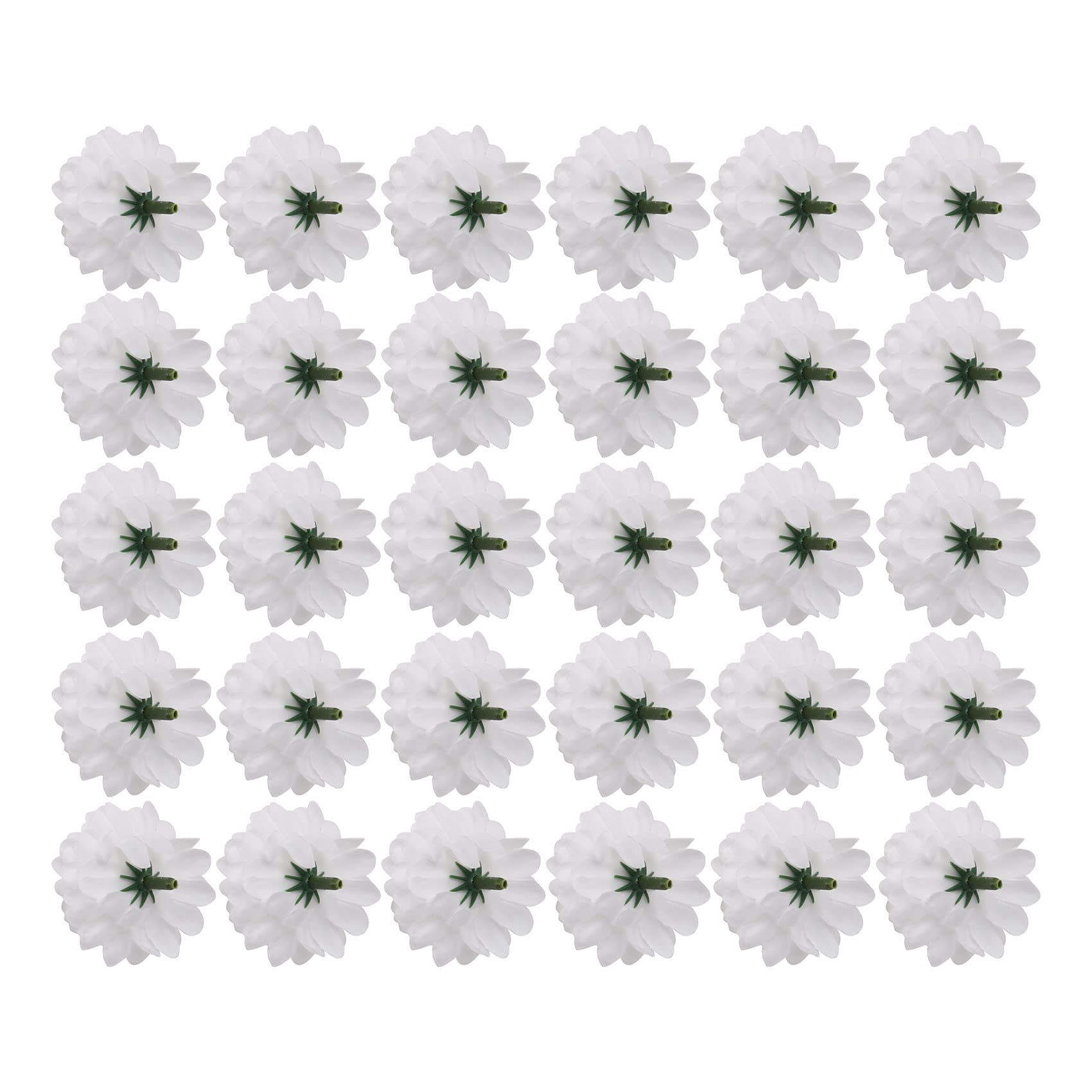 Duendhd White 30 Pcs Carnations Craft Artificial Flower Silk Spherical Heads Wedding Decor