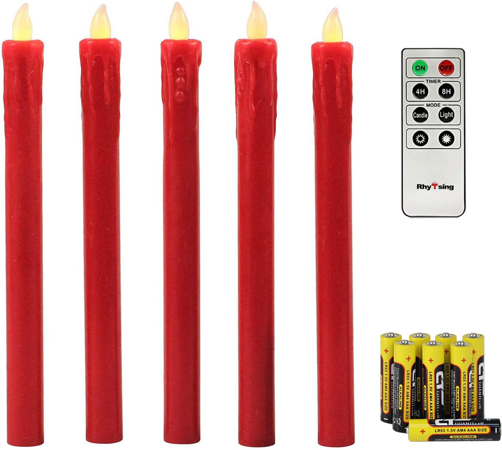 Lights4fun Set of 4 Red Wax Battery Operated Flameless LED Taper