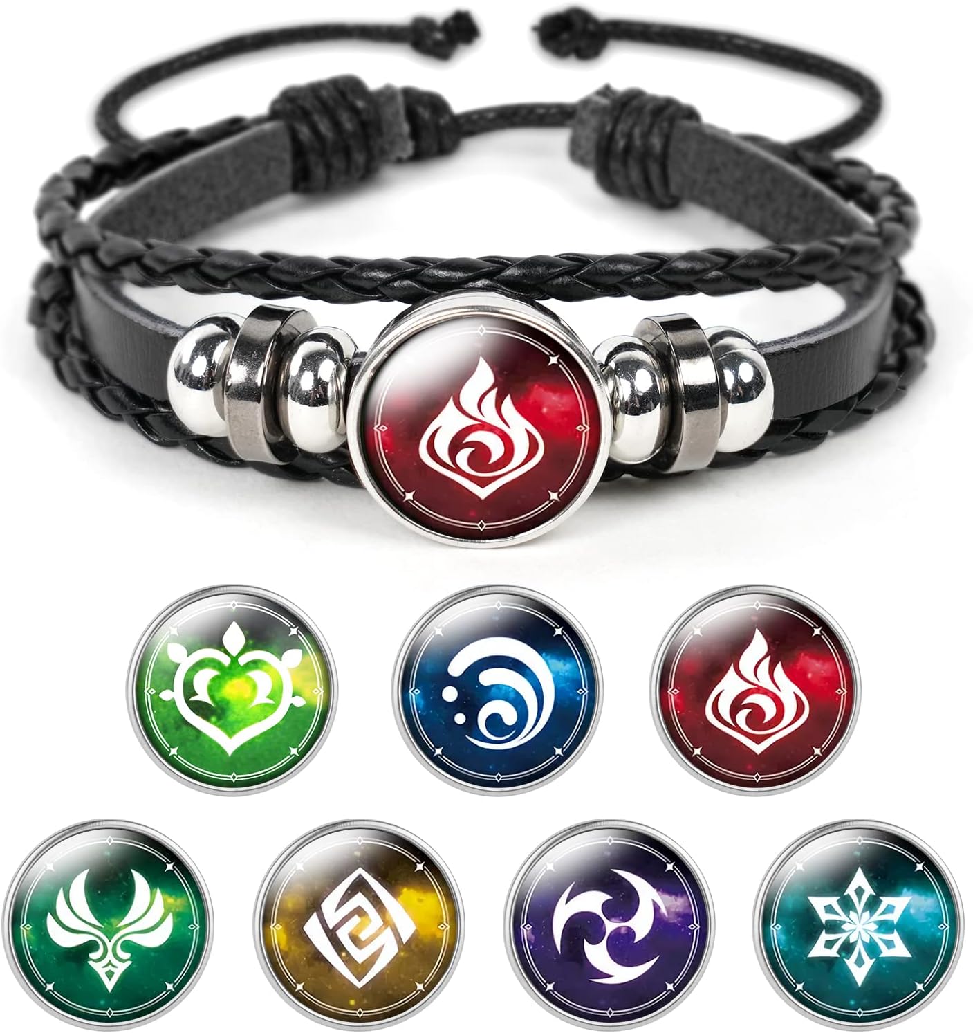 Genshin Impact Bracelet, Unisex Animne Luminous Bracelet God's Eye Cosplay Bracelet Gift, Fortunate Wristband with 7 Pcs Elements Replacement - Fire, Ice, Wind, Grass, Rock, Thunder, Water