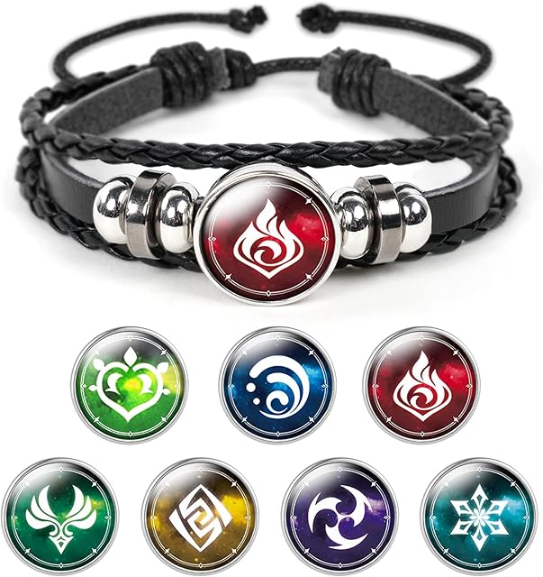 Aucuu Genshin Impact Bracelet, Unisex Animne Luminous Bracelet God's Eye Cosplay Bracelet Gift, Fortunate Wristband with 7 Pcs Elements Replacement - Fire, Ice, Wind, Grass, Rock, Thunder, Water